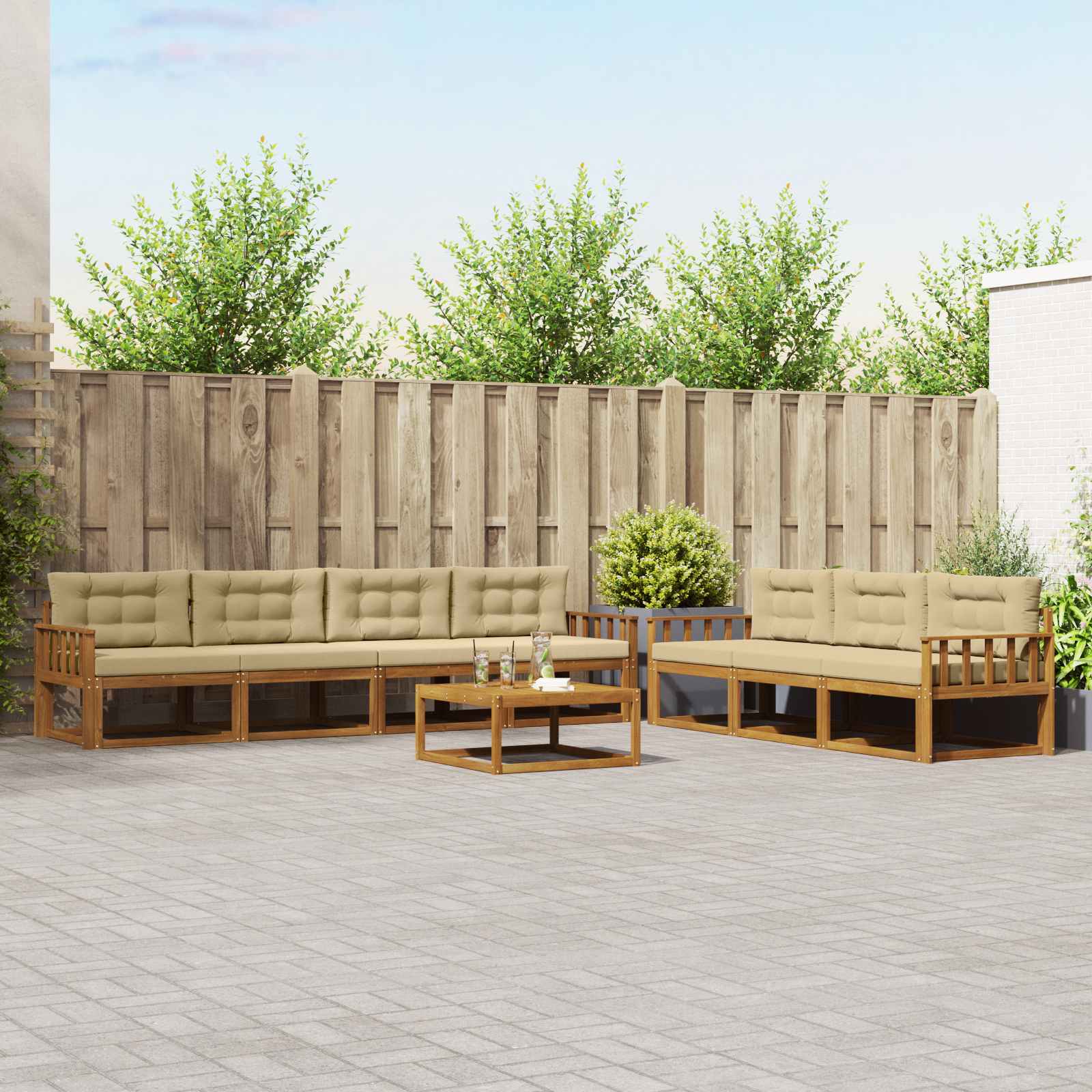 Outdoor-Sofagarnitur mit Kissen 8 pcs Natur und Beige