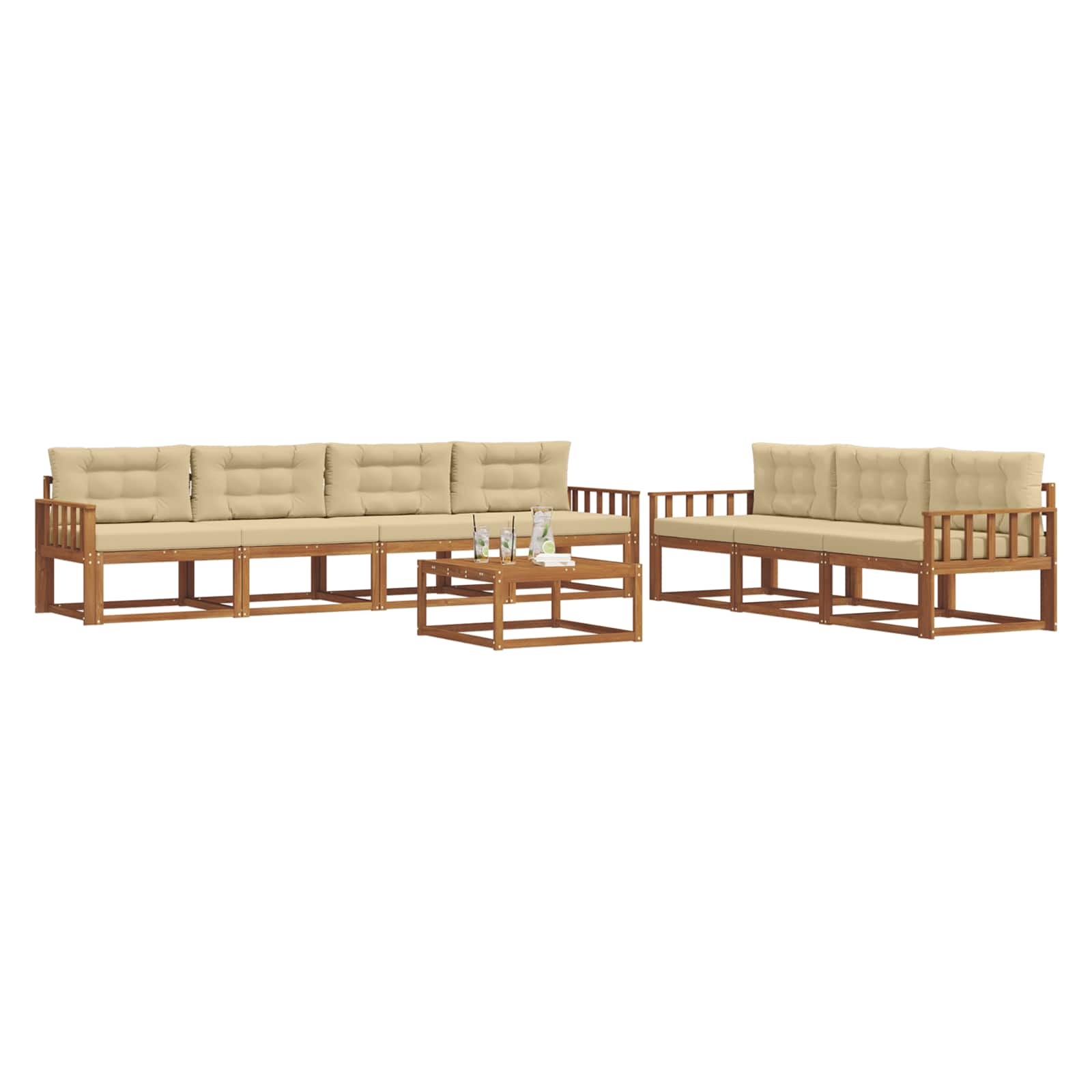 Outdoor-Sofagarnitur mit Kissen 8 pcs Natur und Beige
