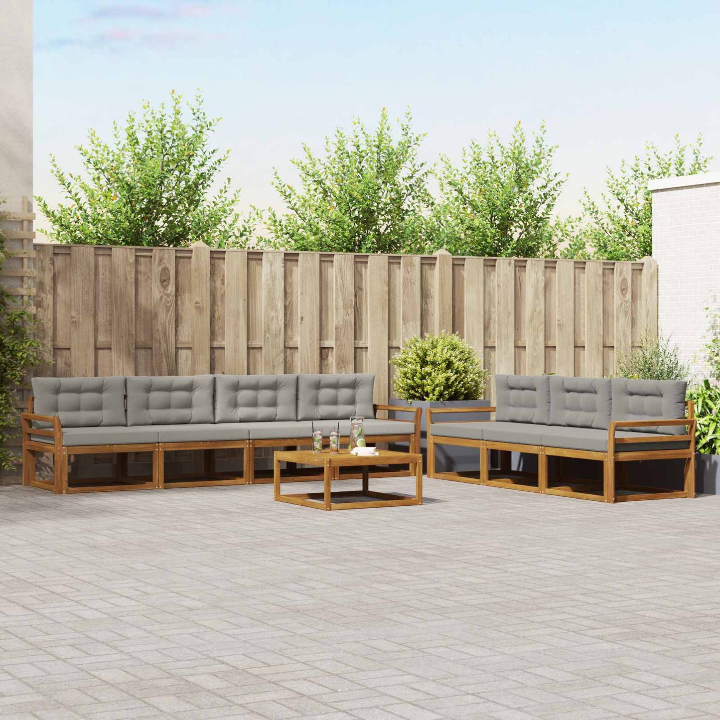 Outdoor-Sofagarnitur mit Kissen 8 pcs Natürlich und Hellgrau