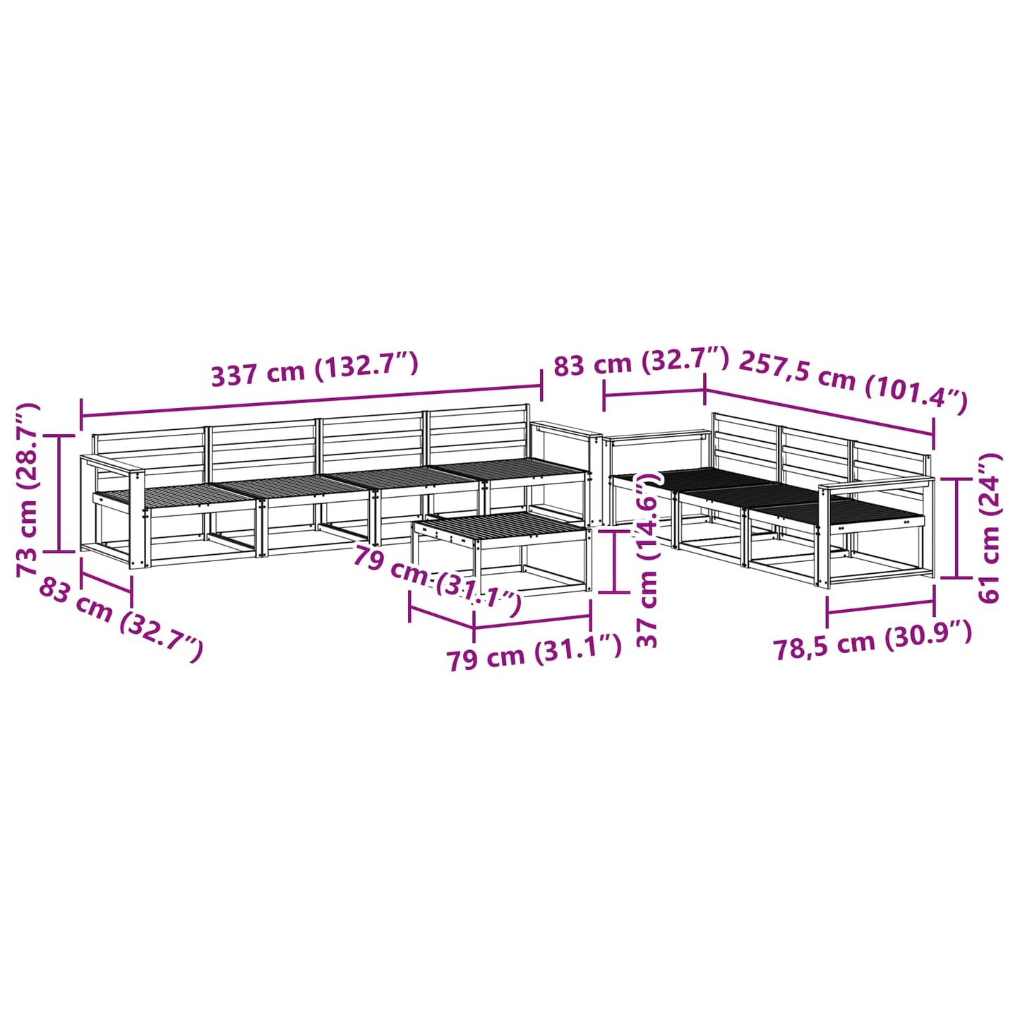 Outdoor-Sofagarnitur 8 pcs Natur Massivholz Akazie