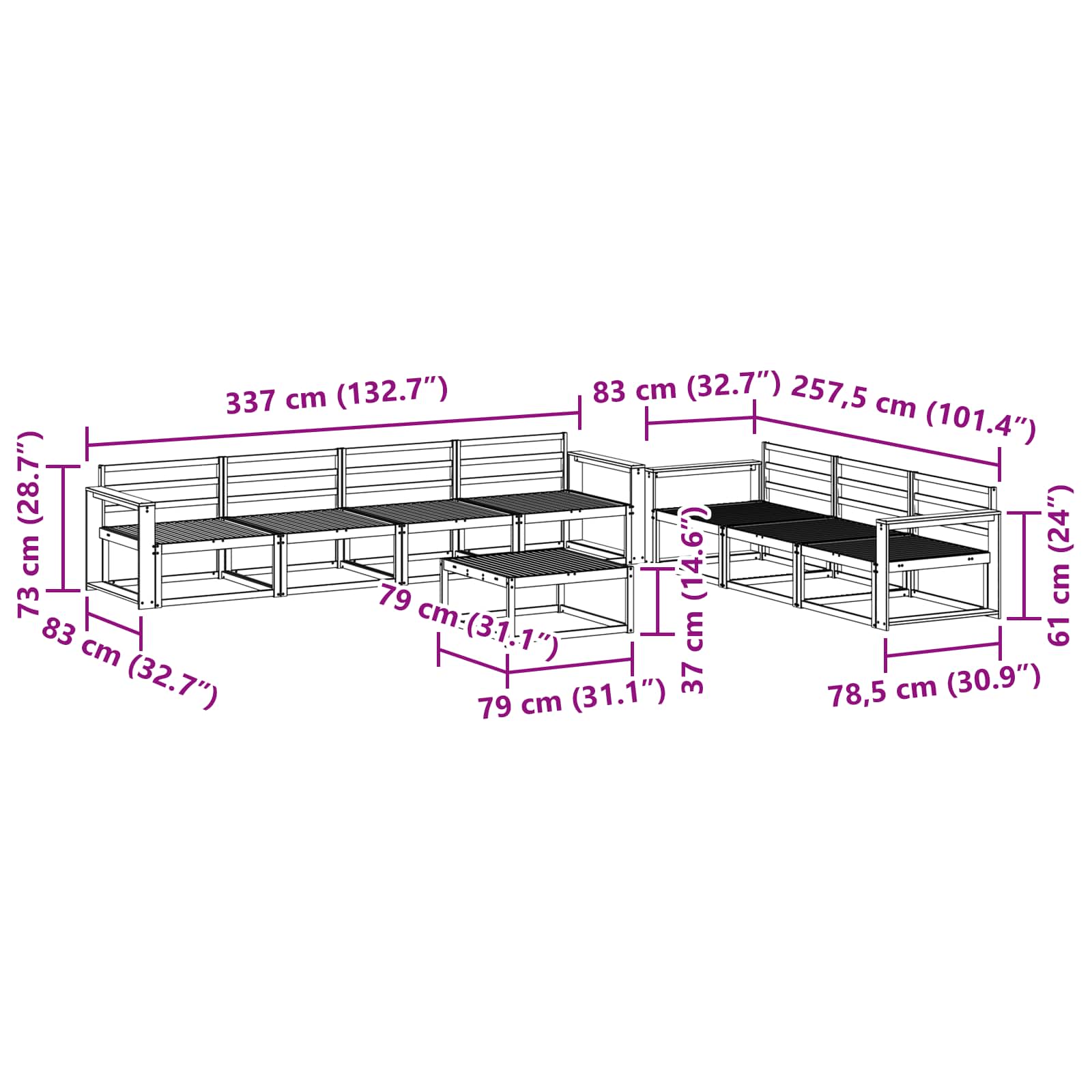 Outdoor-Sofagarnitur 8 pcs Natur Massivholz Akazie