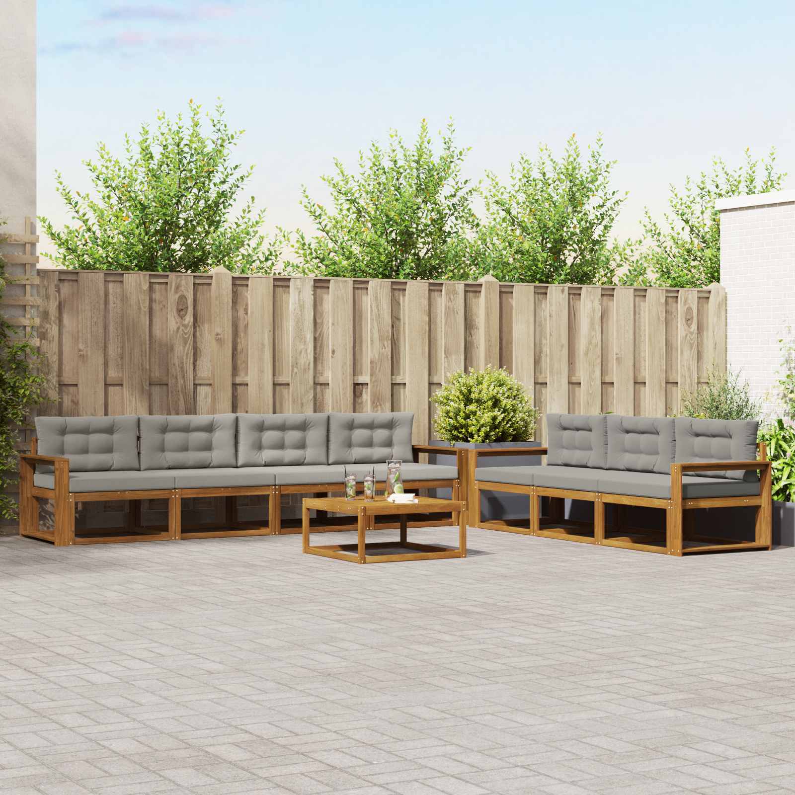 Outdoor-Sofagarnitur mit Kissen 8 pcs Natürlich und Hellgrau