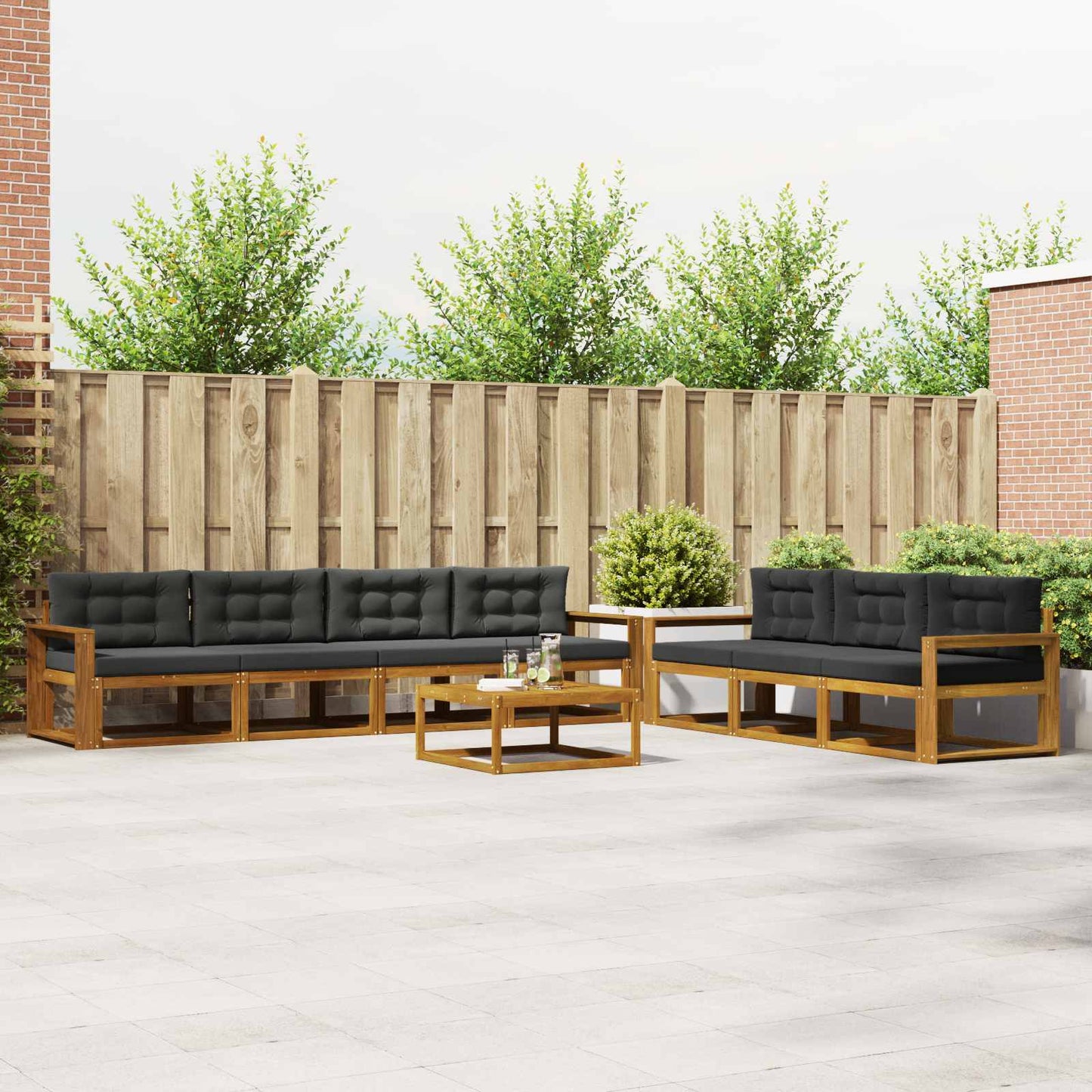 Outdoor-Sofagarnitur mit Kissen 8 pcs Natur und Anthrazit