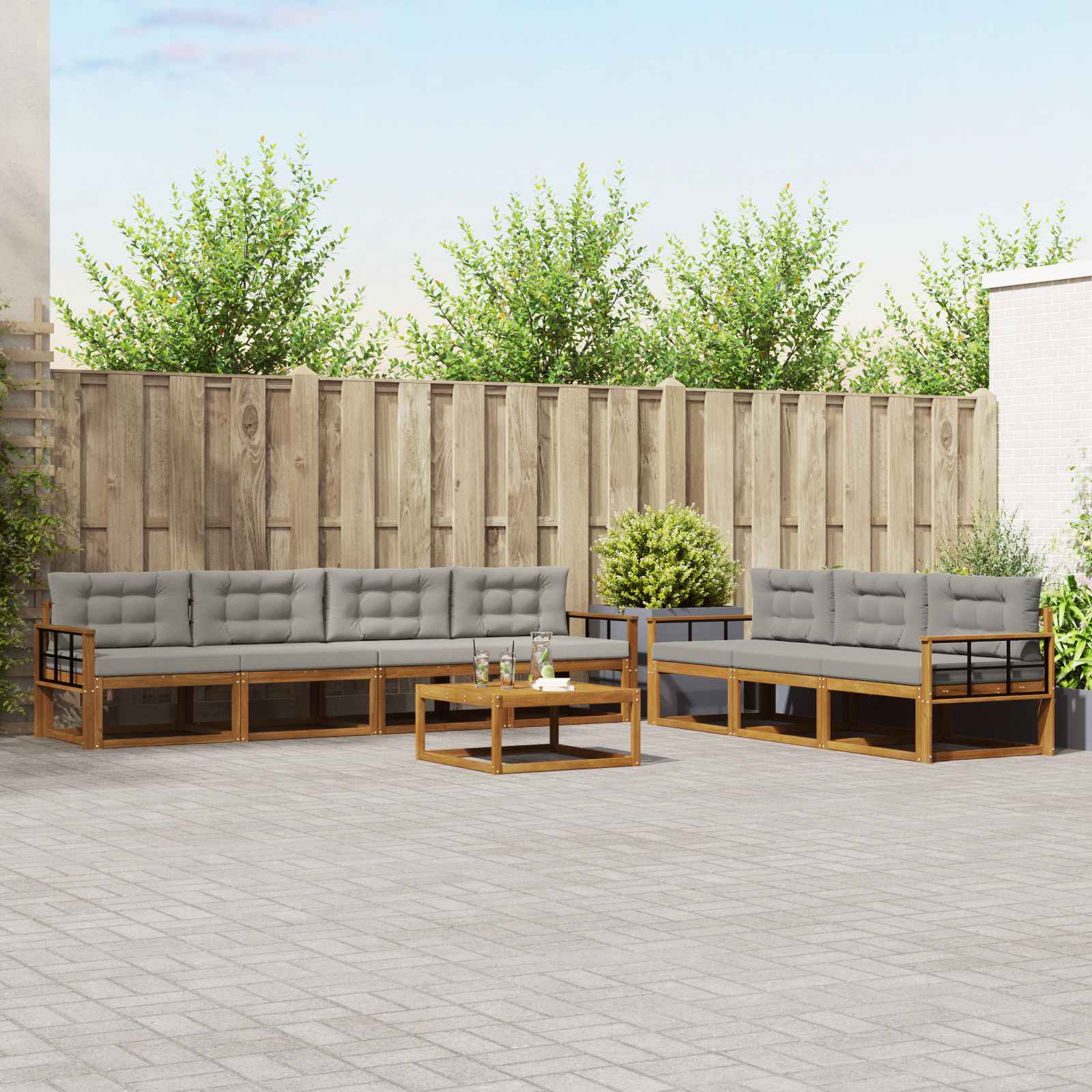 Outdoor-Sofagarnitur mit Kissen 8 pcs Natürlich und Hellgrau
