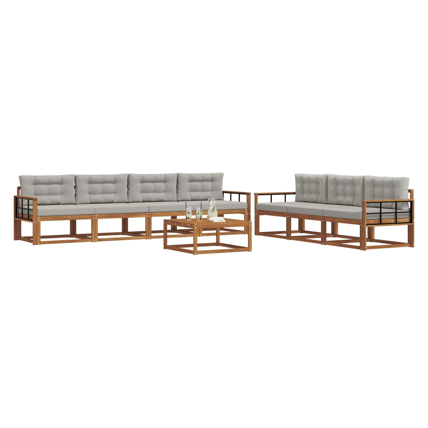 Outdoor-Sofagarnitur mit Kissen 8 pcs Natürlich und Hellgrau