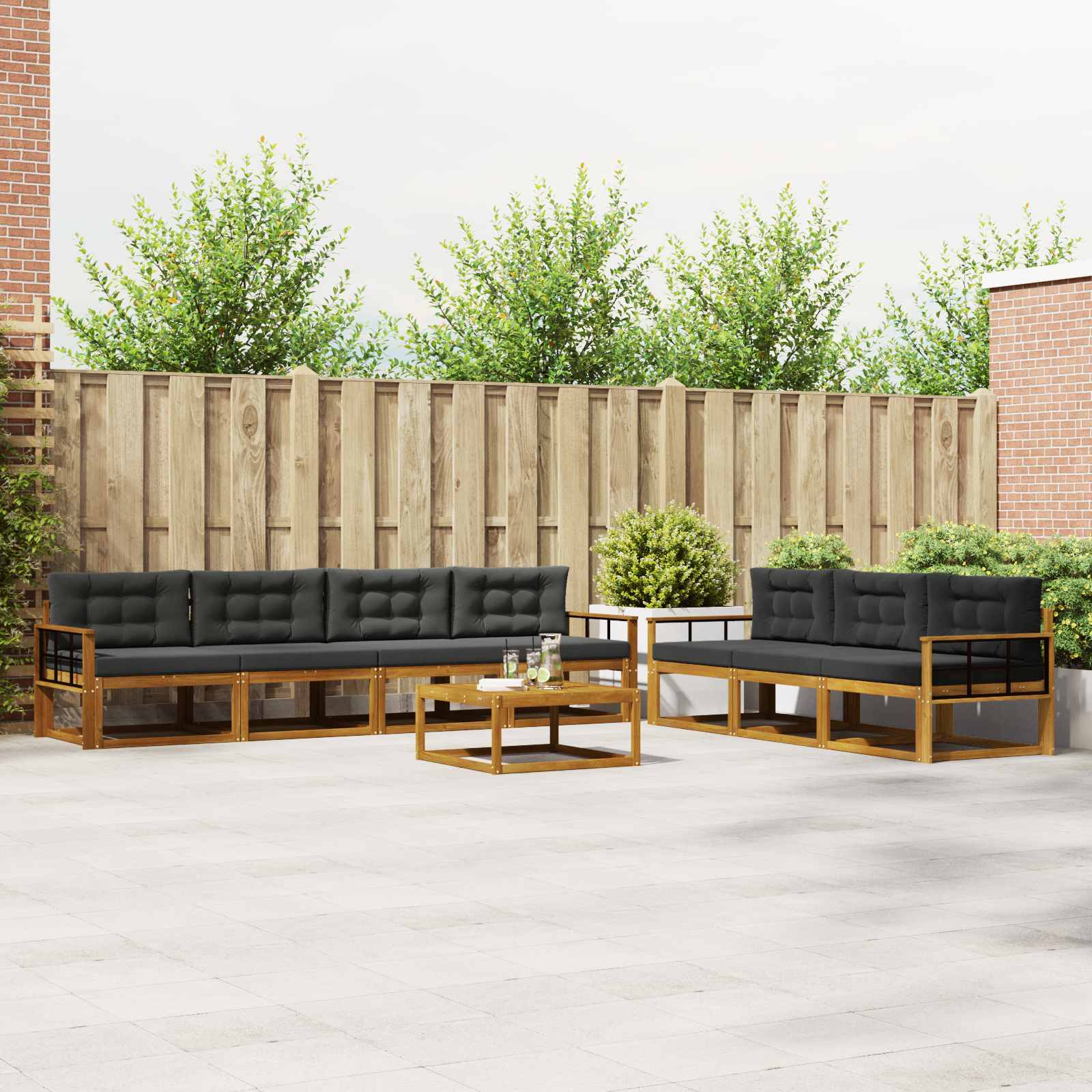 Outdoor-Sofagarnitur mit Kissen 8 pcs Natur und Anthrazit