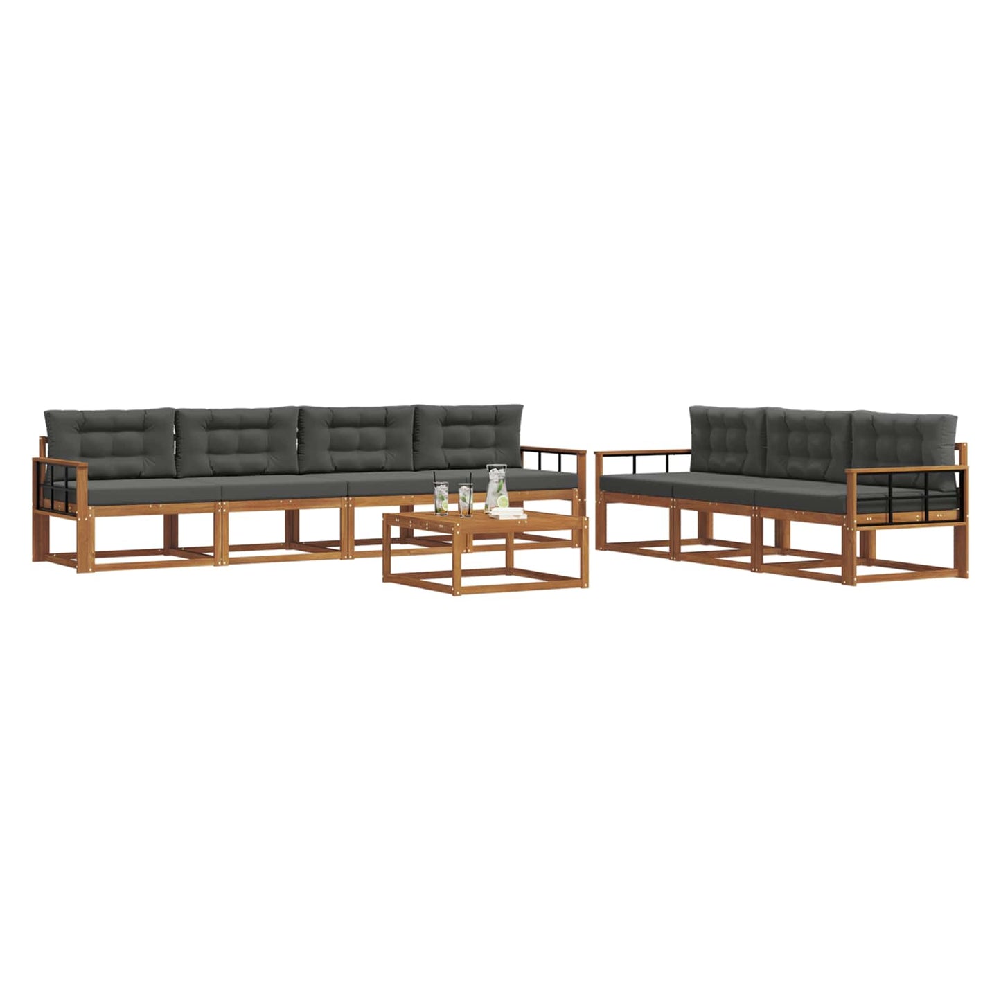 Outdoor-Sofagarnitur mit Kissen 8 pcs Natur und Anthrazit