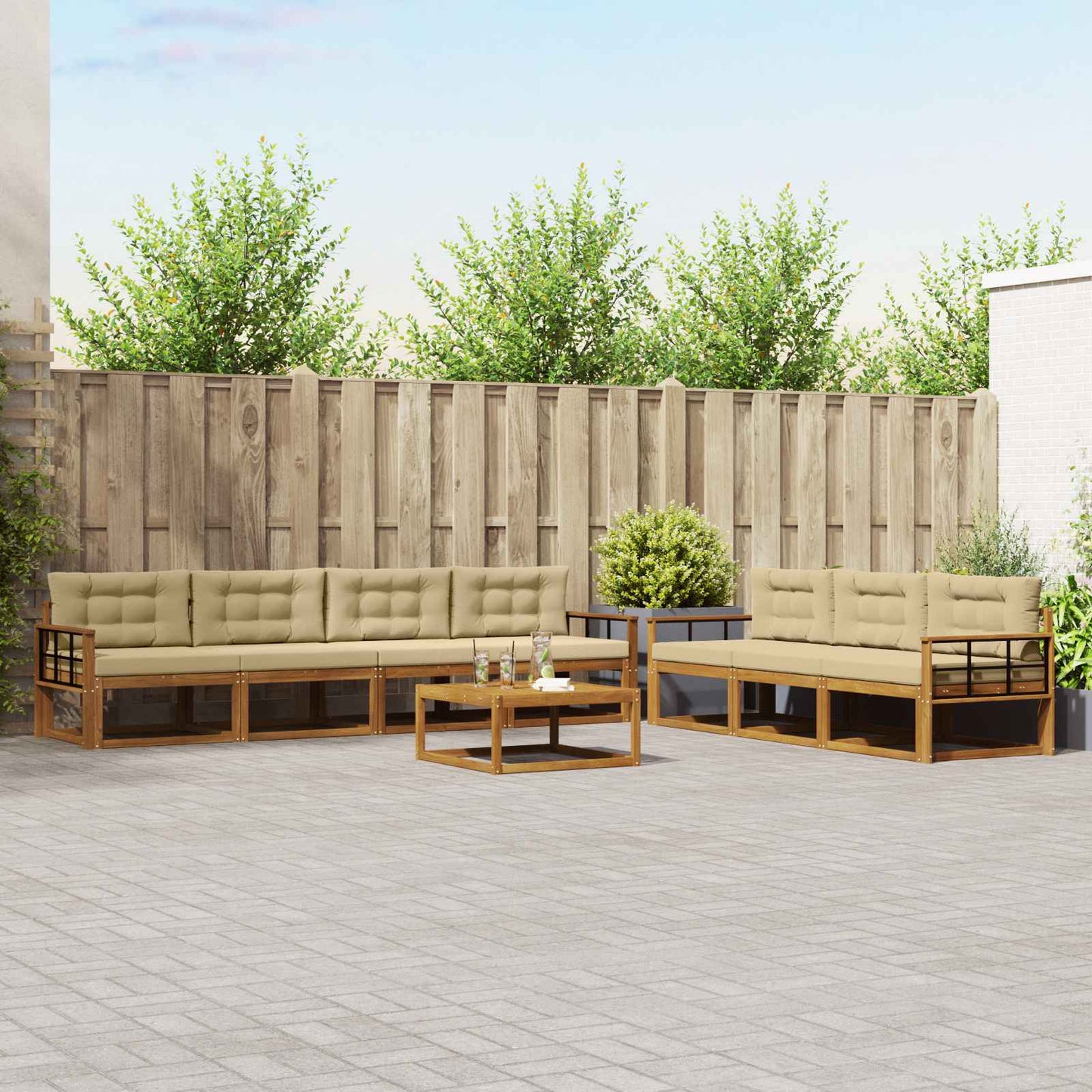 Outdoor-Sofagarnitur mit Kissen 8 pcs Natur und Beige