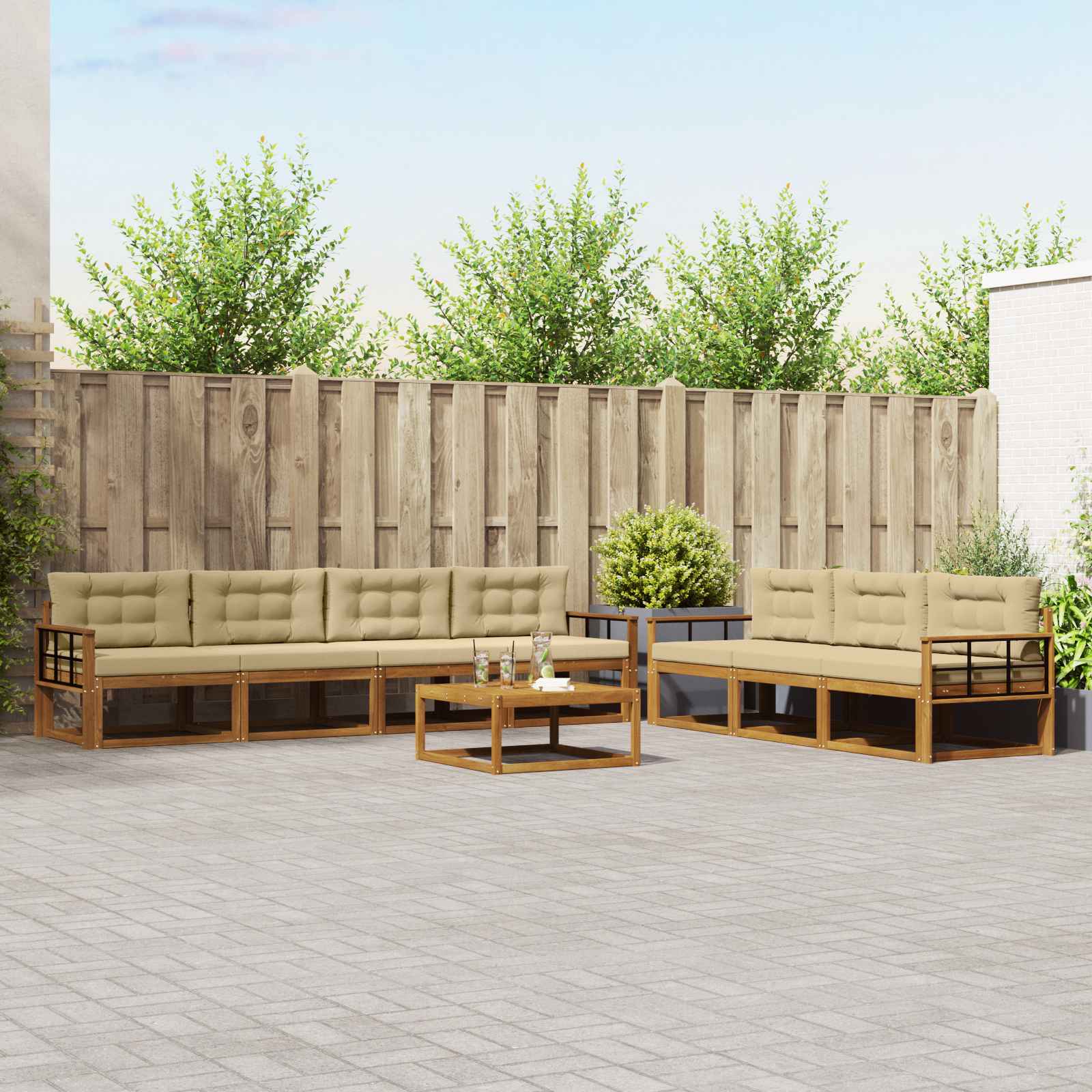 Outdoor-Sofagarnitur mit Kissen 8 pcs Natur und Beige