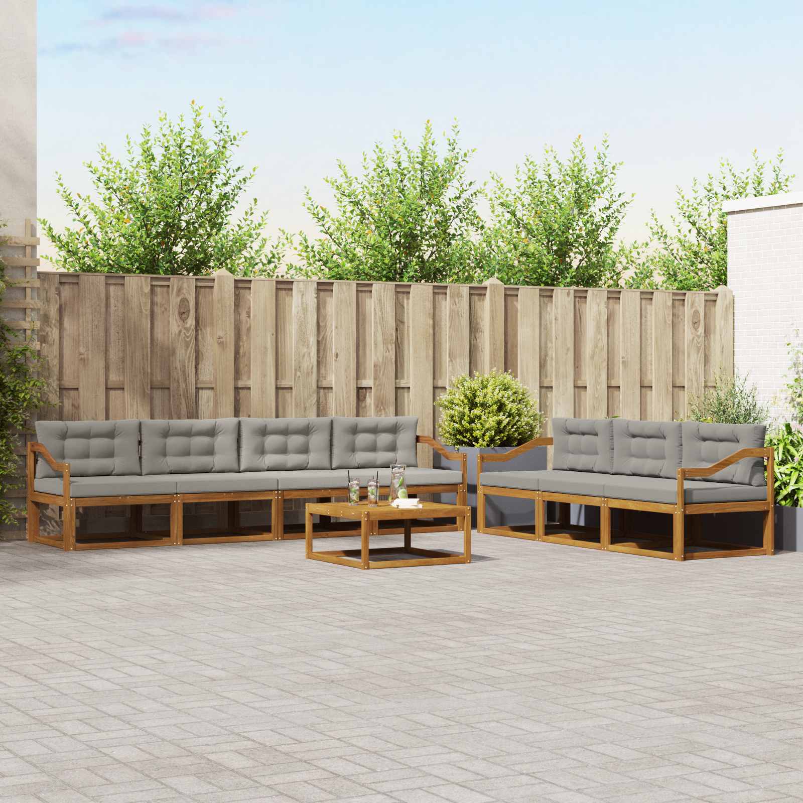 Outdoor-Sofagarnitur mit Kissen 8 pcs Natürlich und Hellgrau