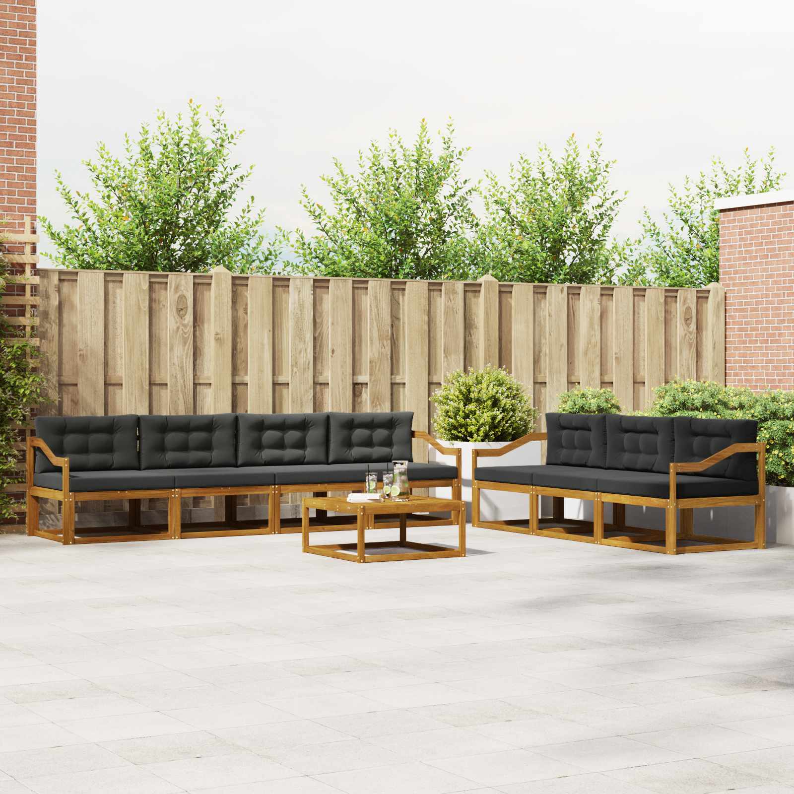 Outdoor-Sofagarnitur mit Kissen 8 pcs Natur und Anthrazit