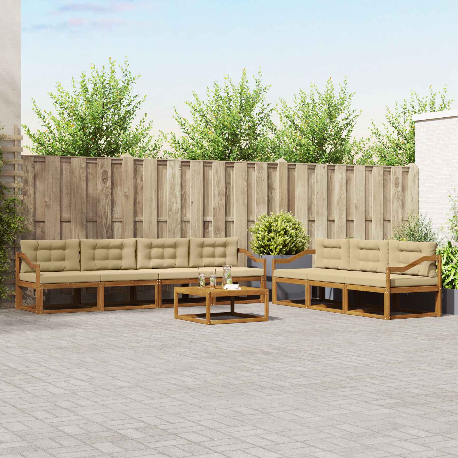 Outdoor-Sofagarnitur mit Kissen 8 pcs Natur und Beige