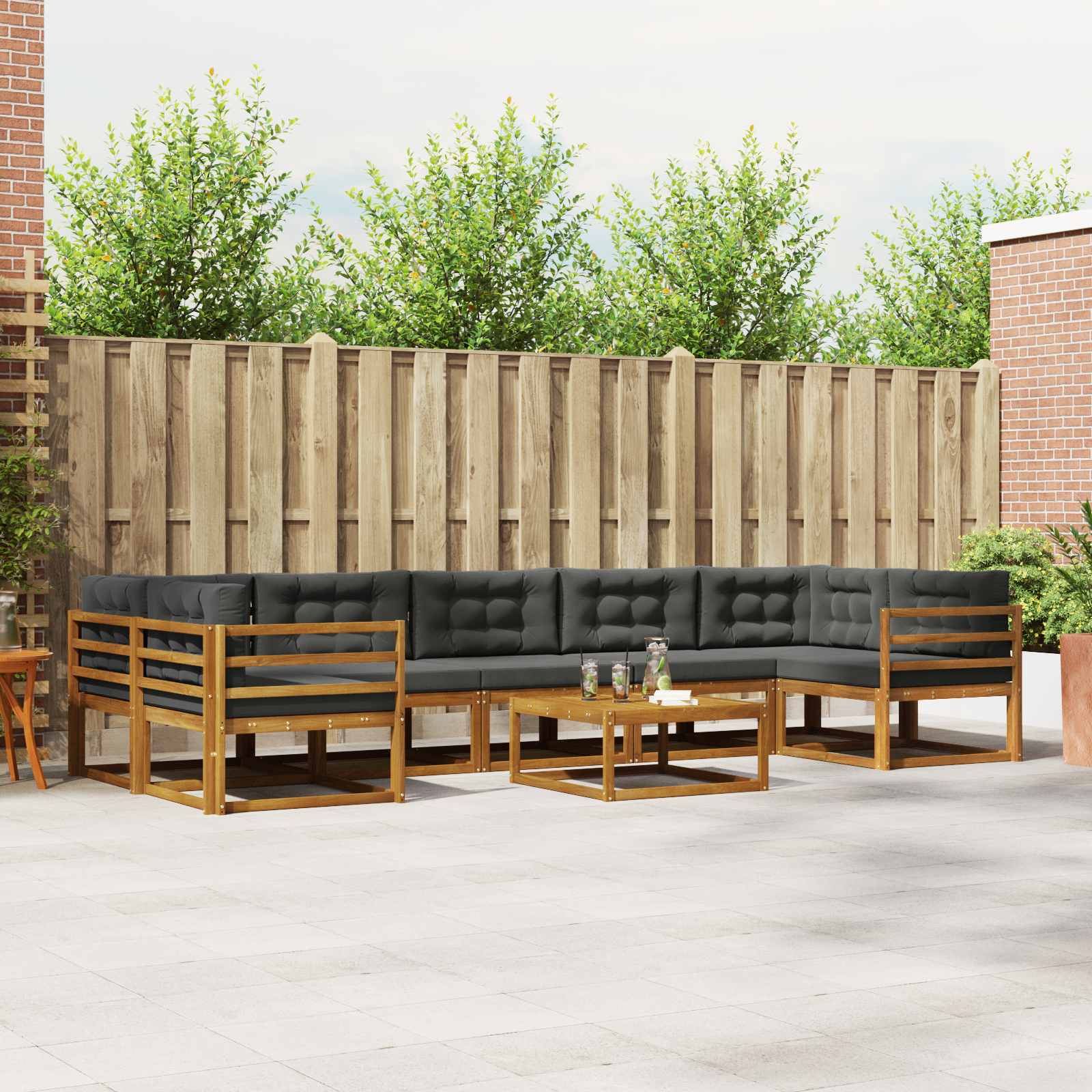 Outdoor-Sofagarnitur mit Kissen 8 pcs Natur und Anthrazit