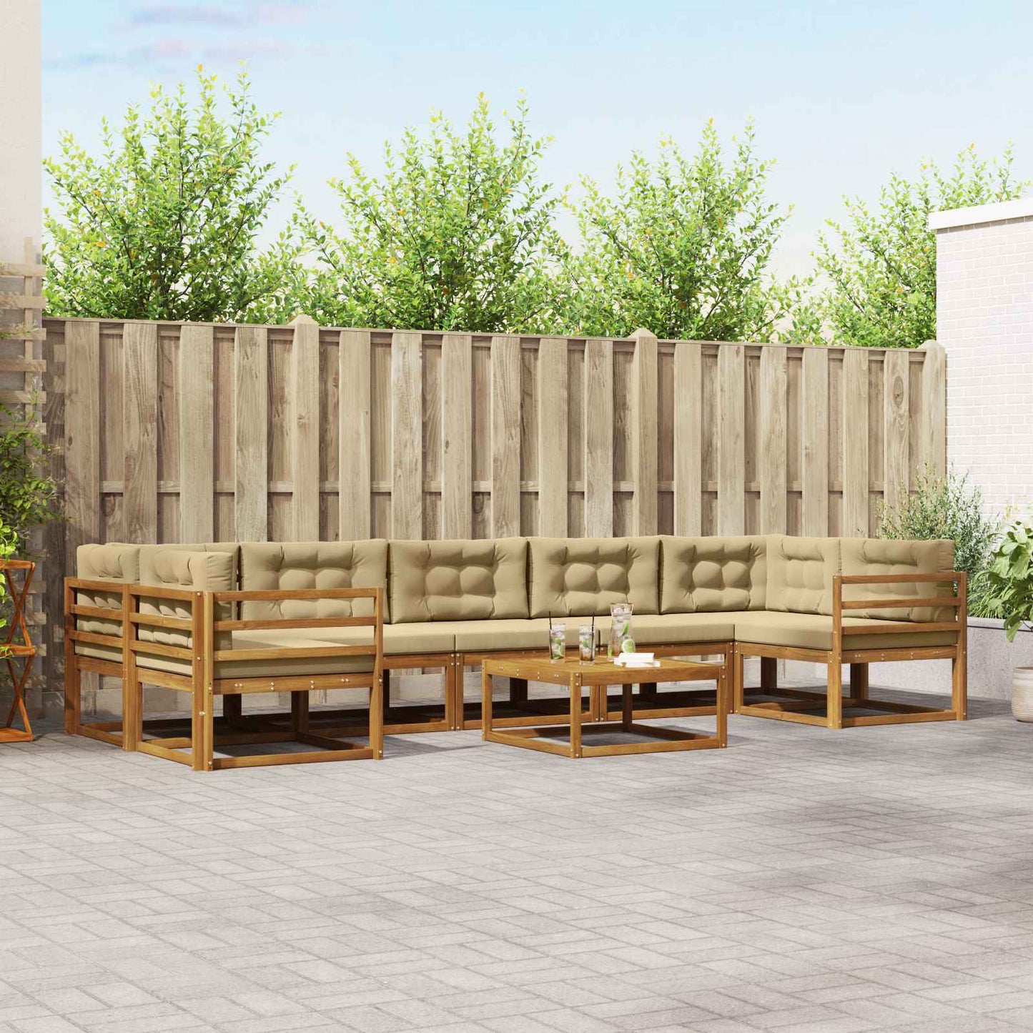 Outdoor-Sofagarnitur mit Kissen 8 pcs Natur und Beige
