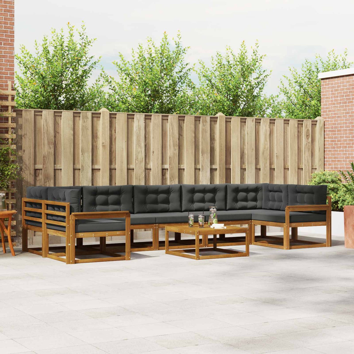 Outdoor-Sofagarnitur mit Kissen 8 pcs Natur und Anthrazit
