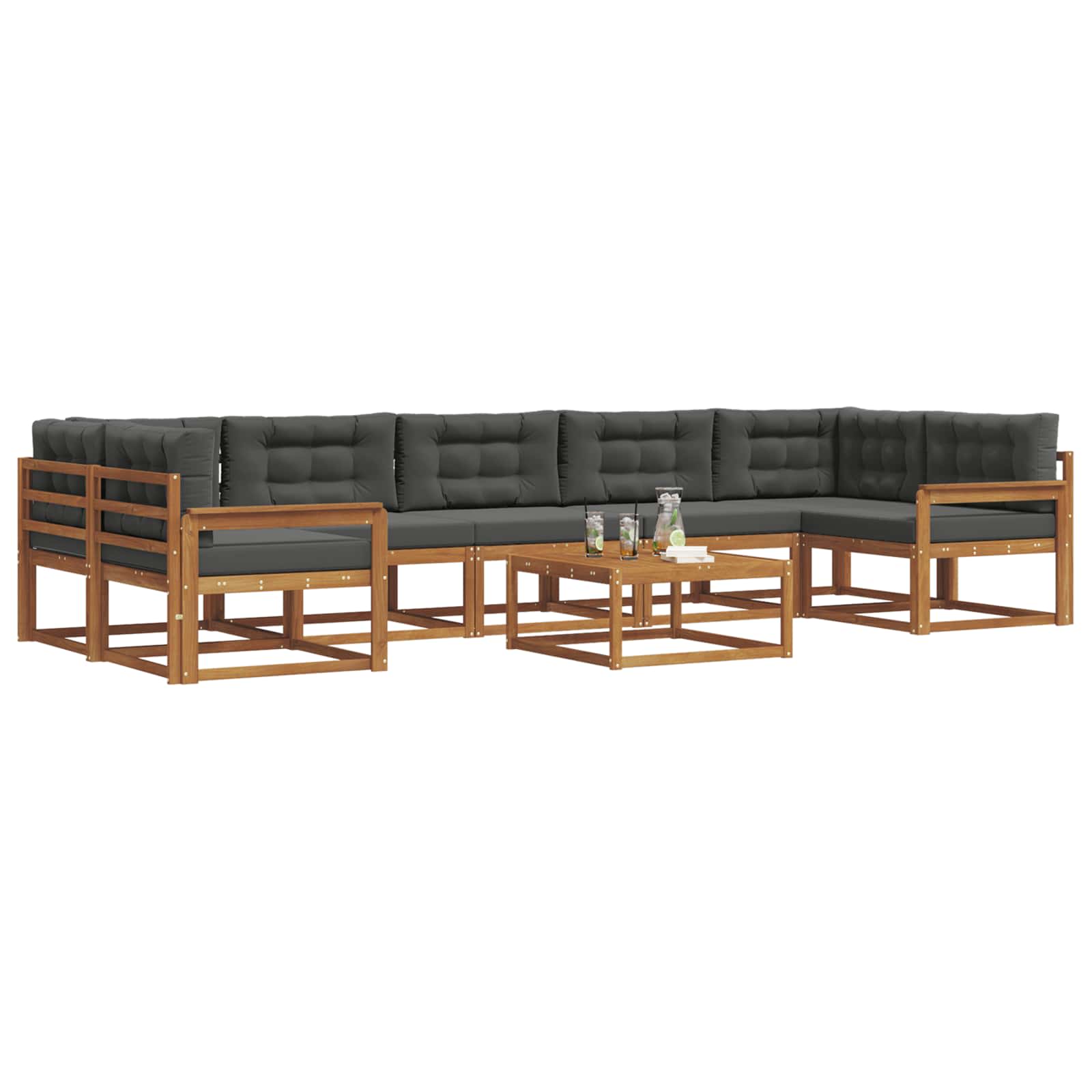 Outdoor-Sofagarnitur mit Kissen 8 pcs Natur und Anthrazit