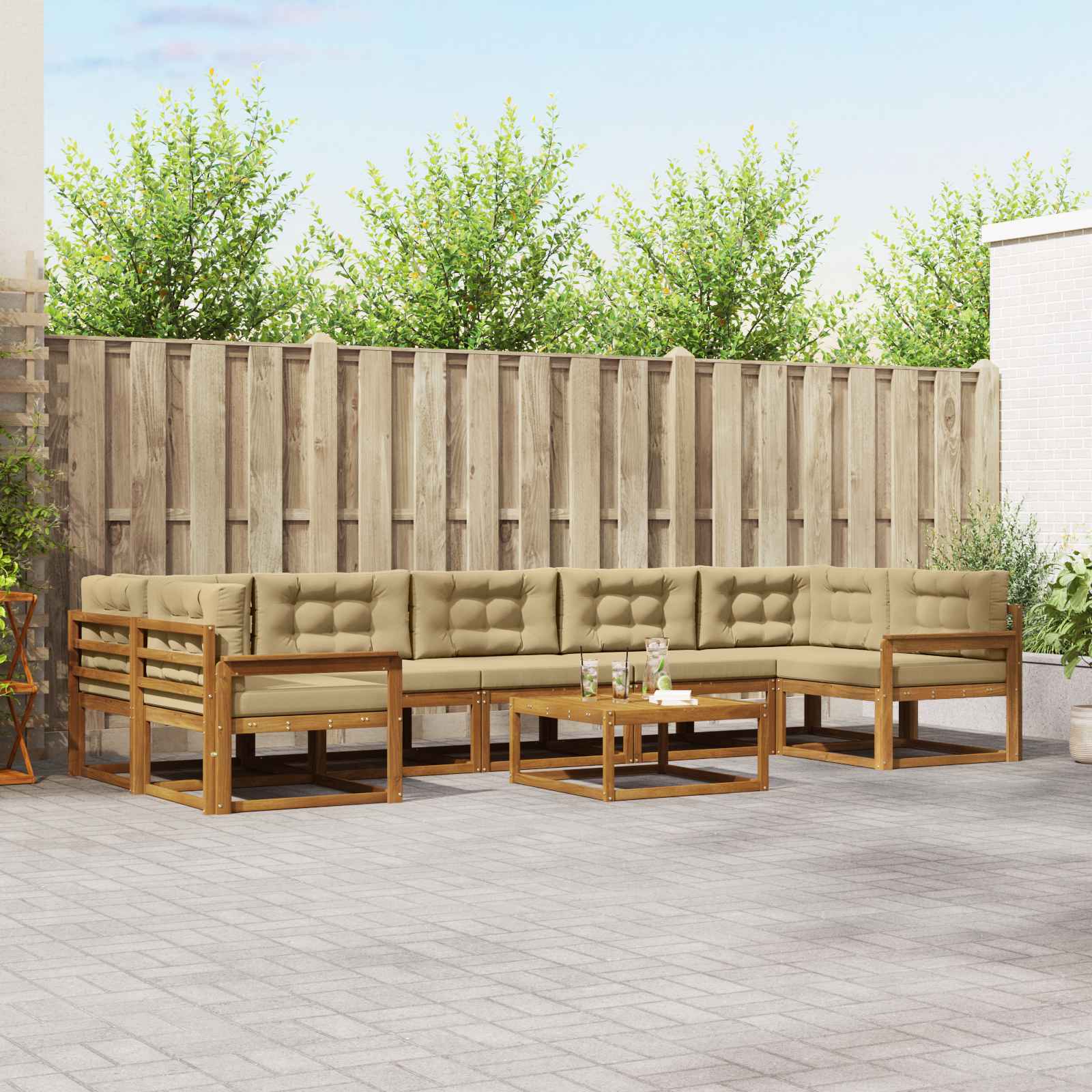 Outdoor-Sofagarnitur mit Kissen 8 pcs Natur und Beige