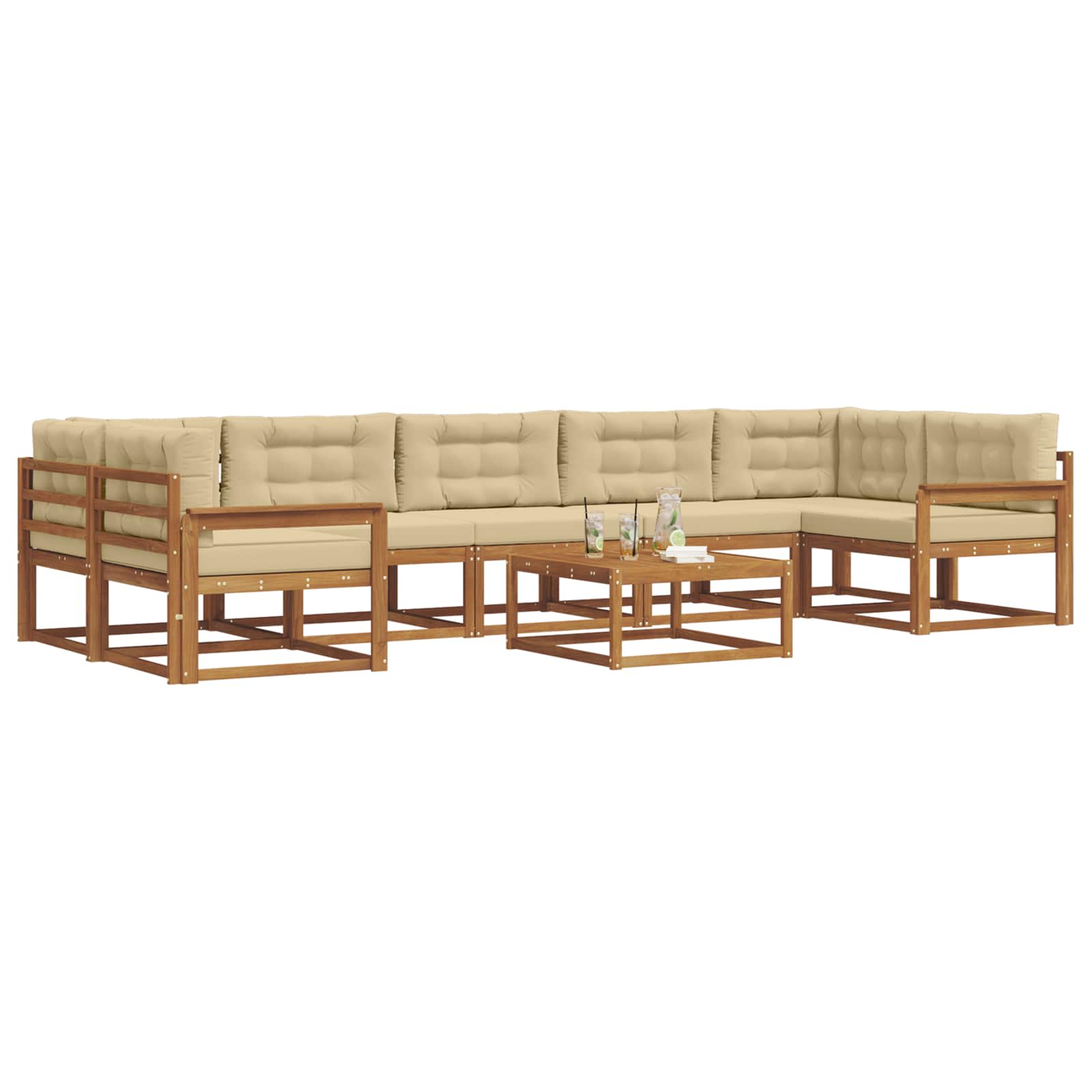 Outdoor-Sofagarnitur mit Kissen 8 pcs Natur und Beige