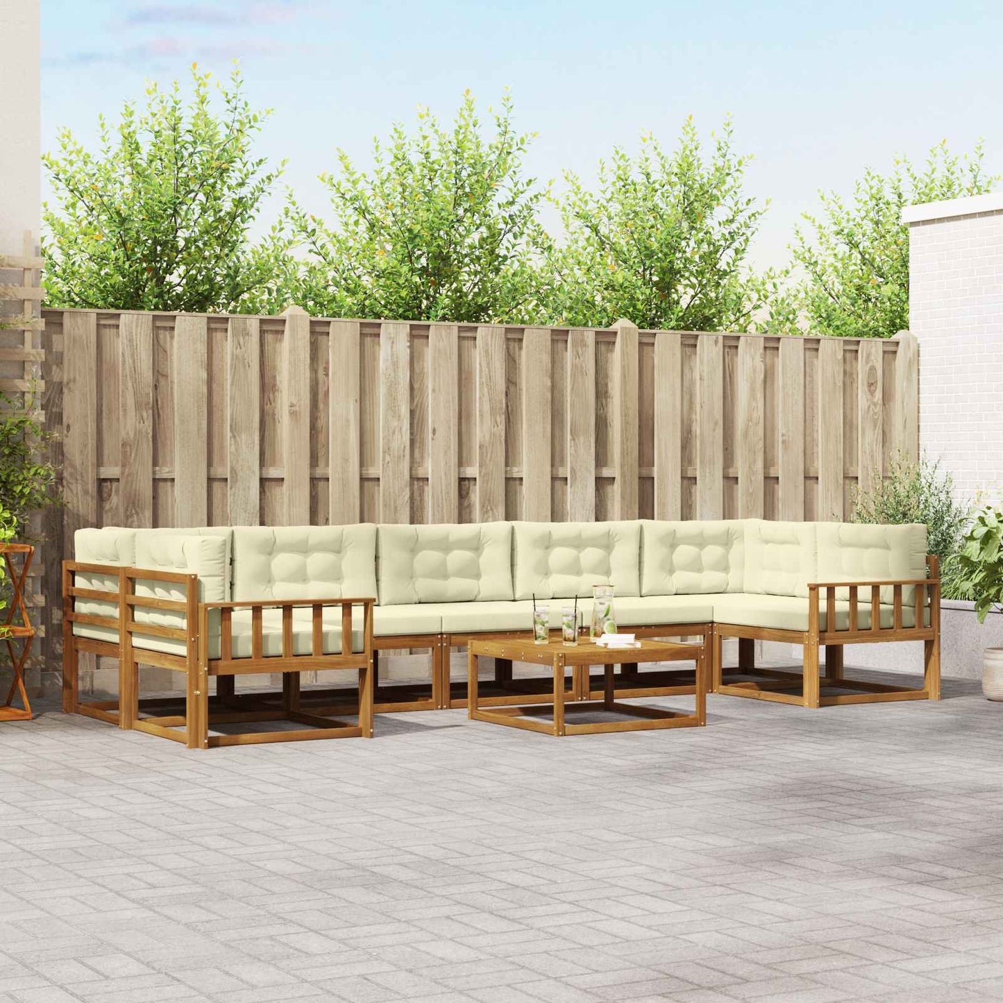 Outdoor-Sofagarnitur mit Kissen 8 pcs Natur und Creme