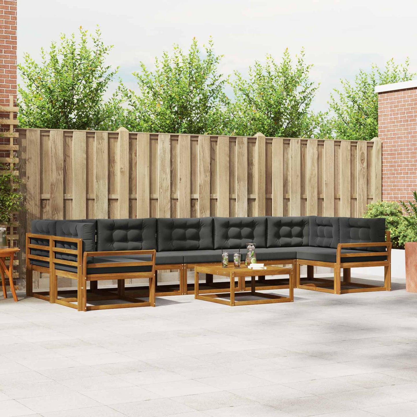 Outdoor-Sofagarnitur mit Kissen 8 pcs Natur und Anthrazit