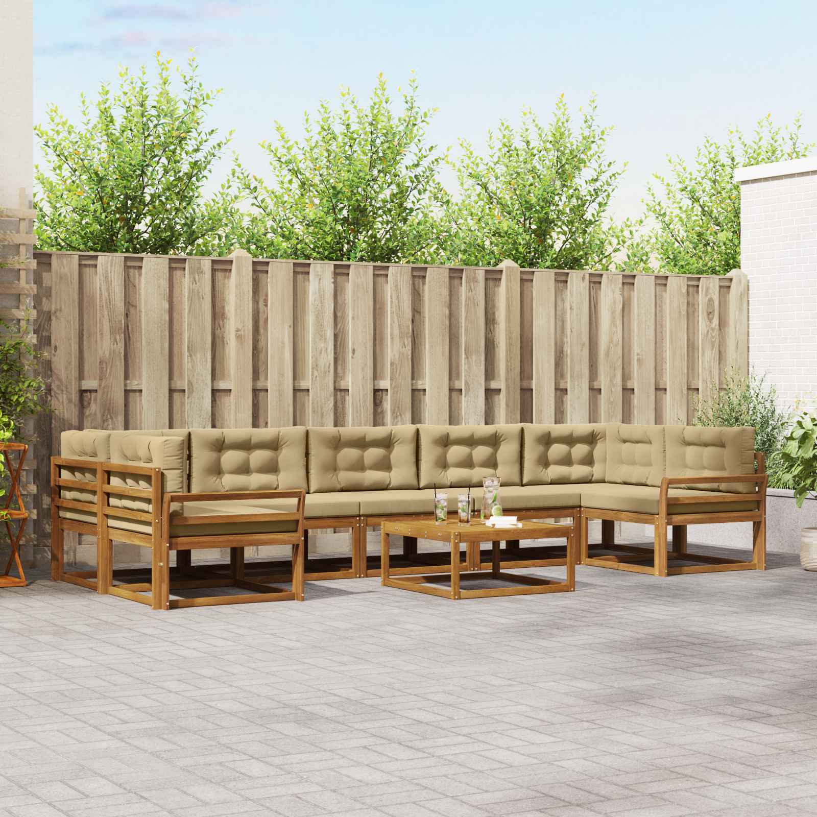 Outdoor-Sofagarnitur mit Kissen 8 pcs Natur und Beige
