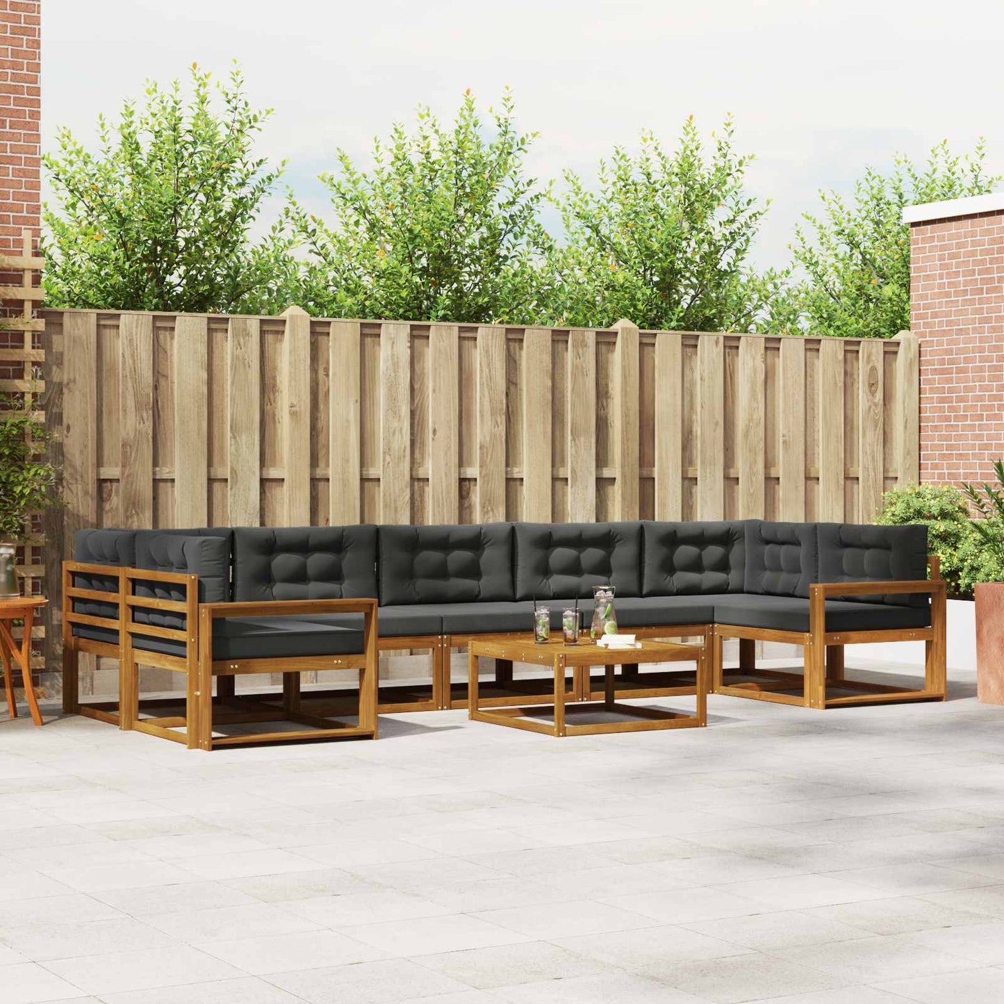 Outdoor-Sofagarnitur mit Kissen 8 pcs Natur und Anthrazit