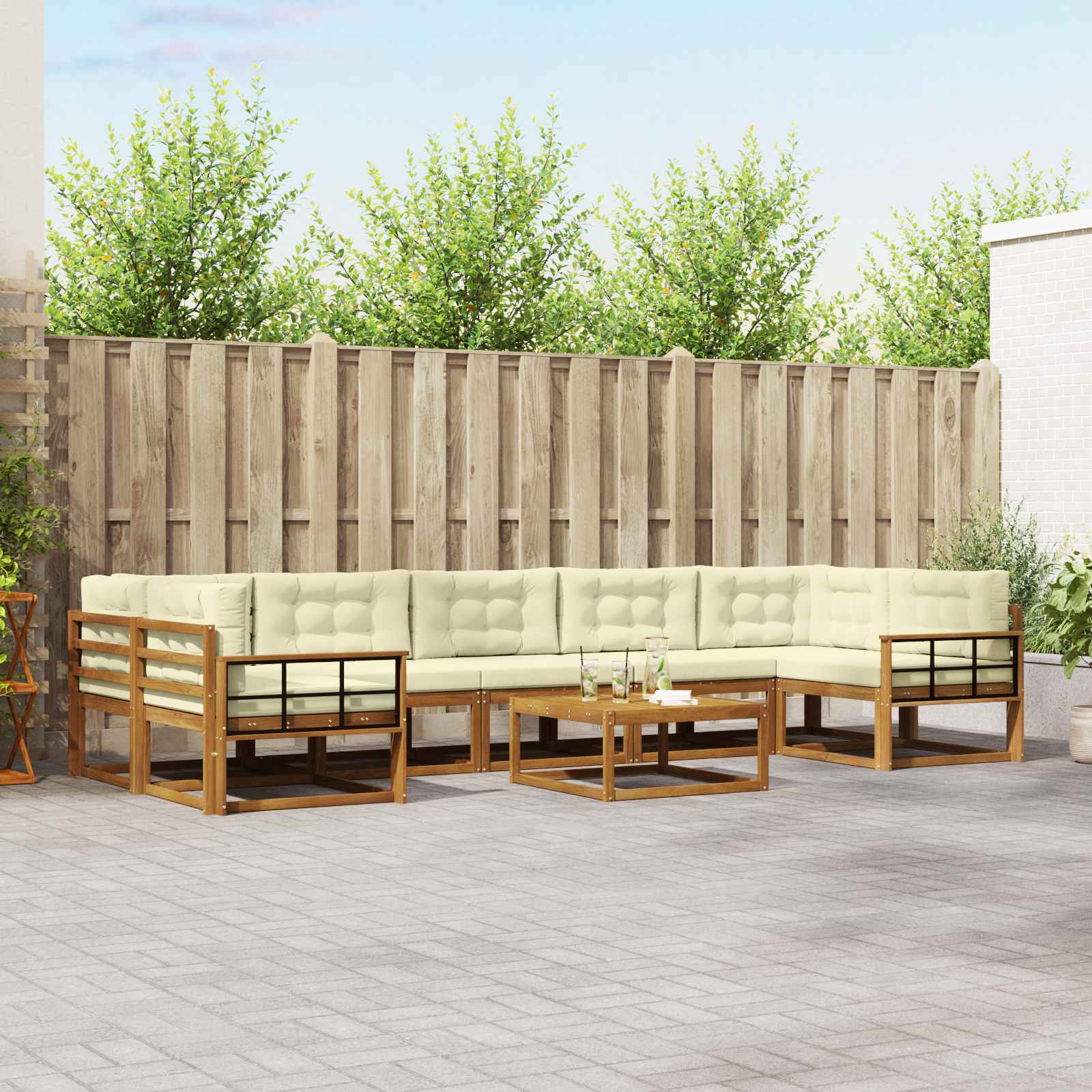 Outdoor-Sofagarnitur mit Kissen 8 pcs Natur und Creme