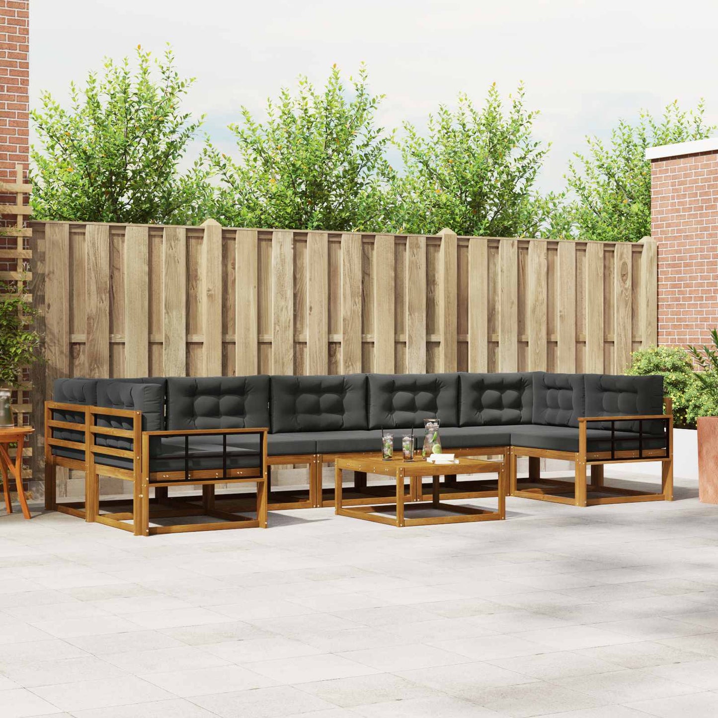 Outdoor-Sofagarnitur mit Kissen 8 pcs Natur und Anthrazit