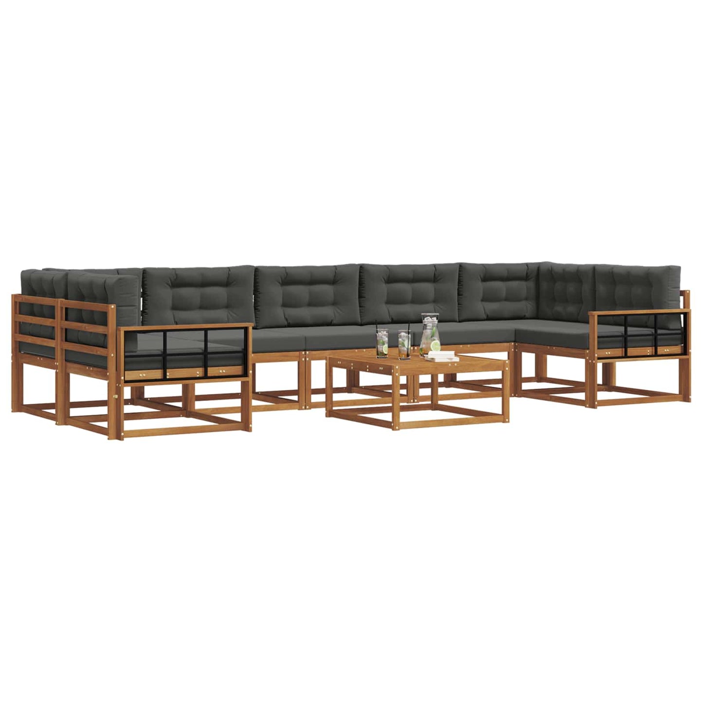 Outdoor-Sofagarnitur mit Kissen 8 pcs Natur und Anthrazit