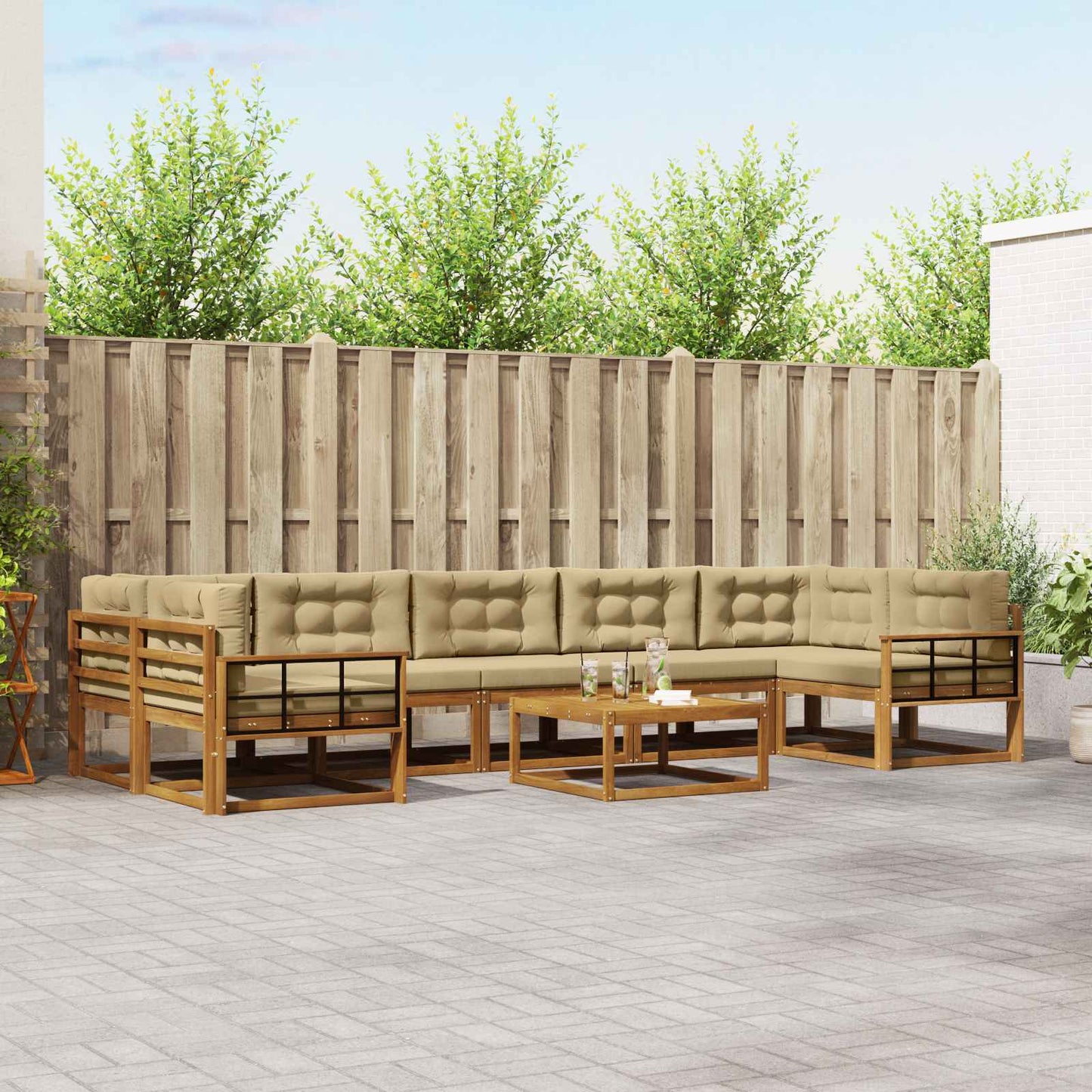 Outdoor-Sofagarnitur mit Kissen 8 pcs Natur und Beige