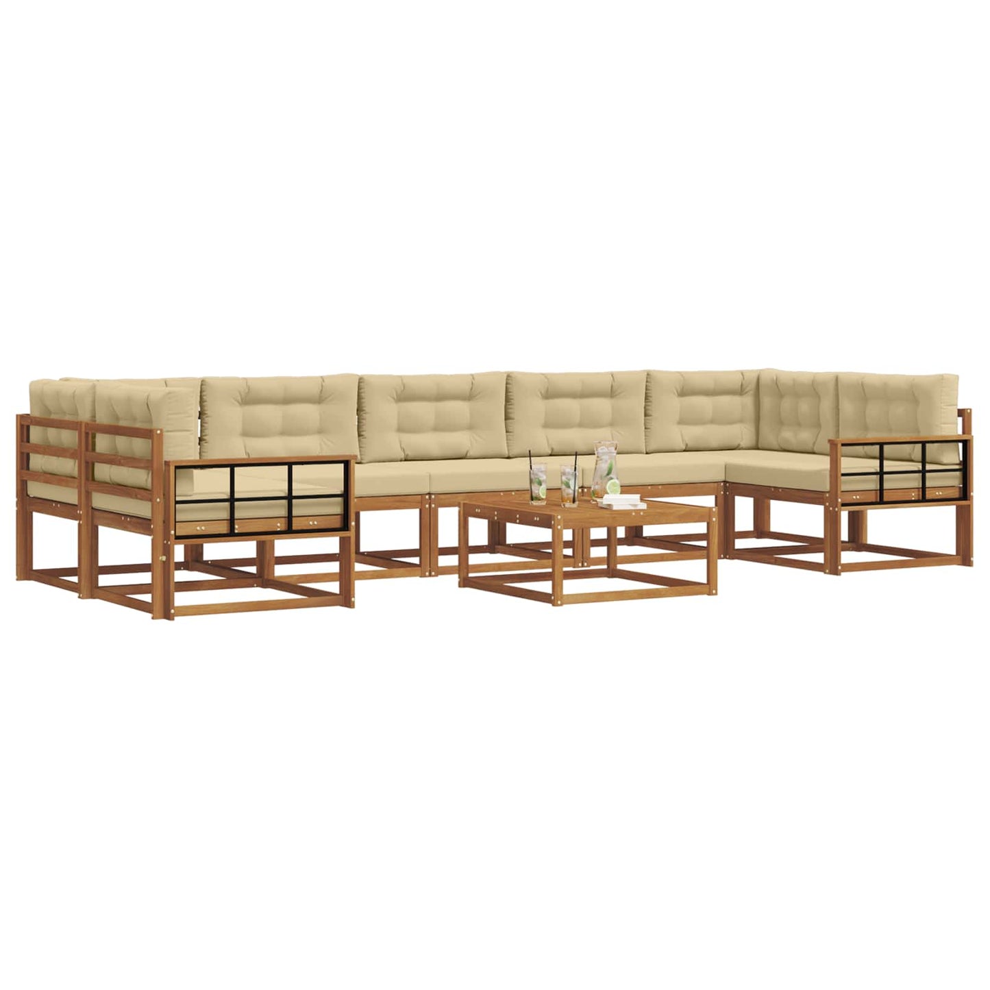 Outdoor-Sofagarnitur mit Kissen 8 pcs Natur und Beige