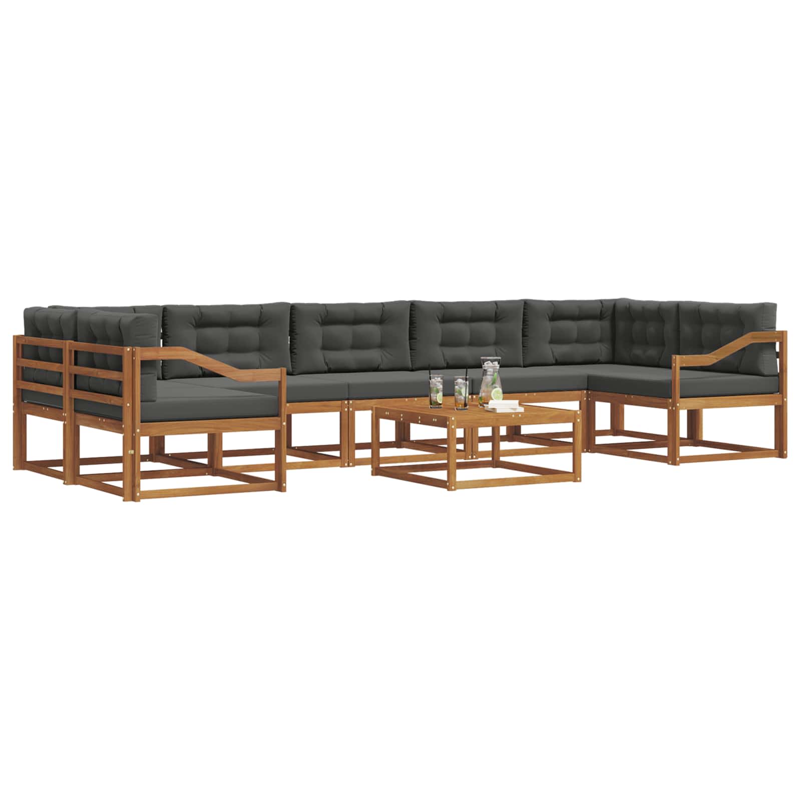 Outdoor-Sofagarnitur mit Kissen 8 pcs Natur und Anthrazit