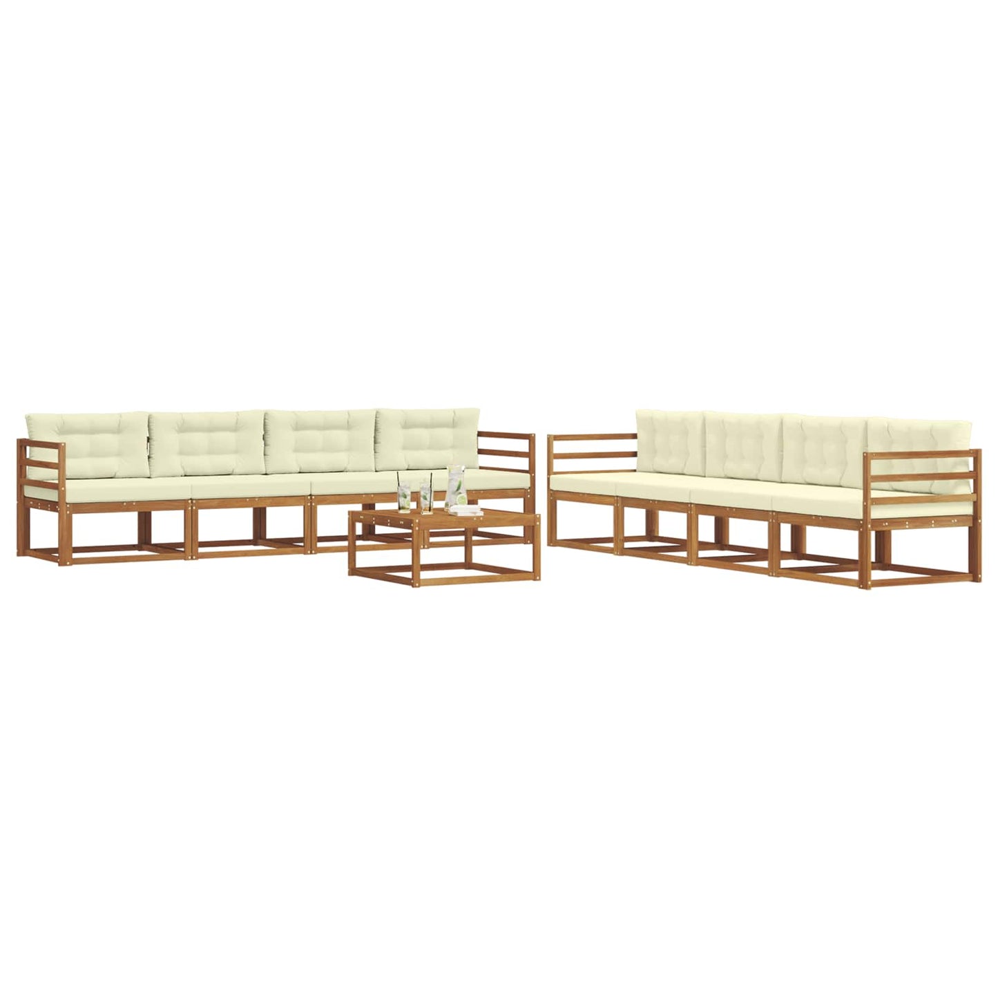 Outdoor-Sofagarnitur mit Kissen 9 pcs Natur und Creme