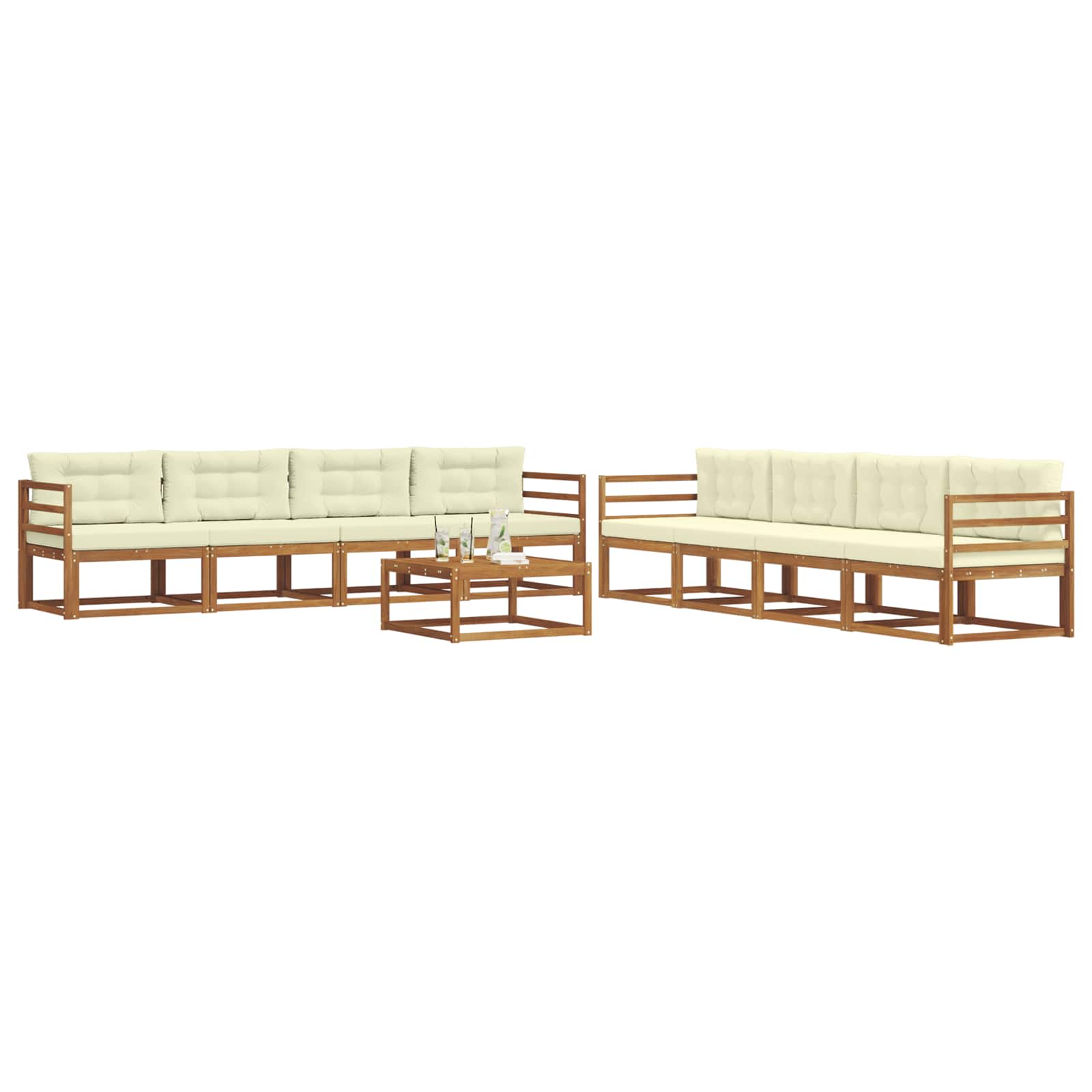 Outdoor-Sofagarnitur mit Kissen 9 pcs Natur und Creme