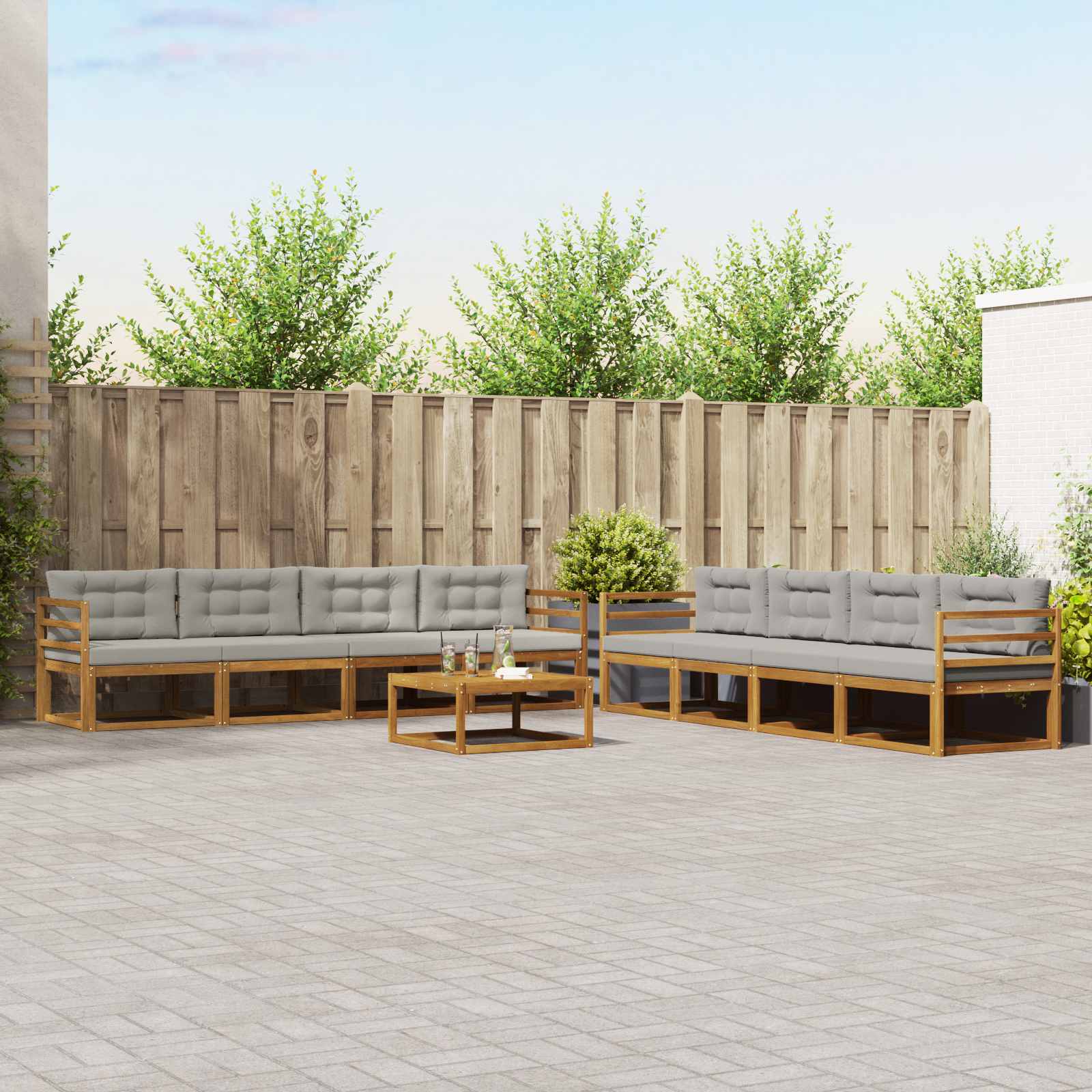 Outdoor-Sofagarnitur mit Kissen 9 pcs Natürlich und Hellgrau