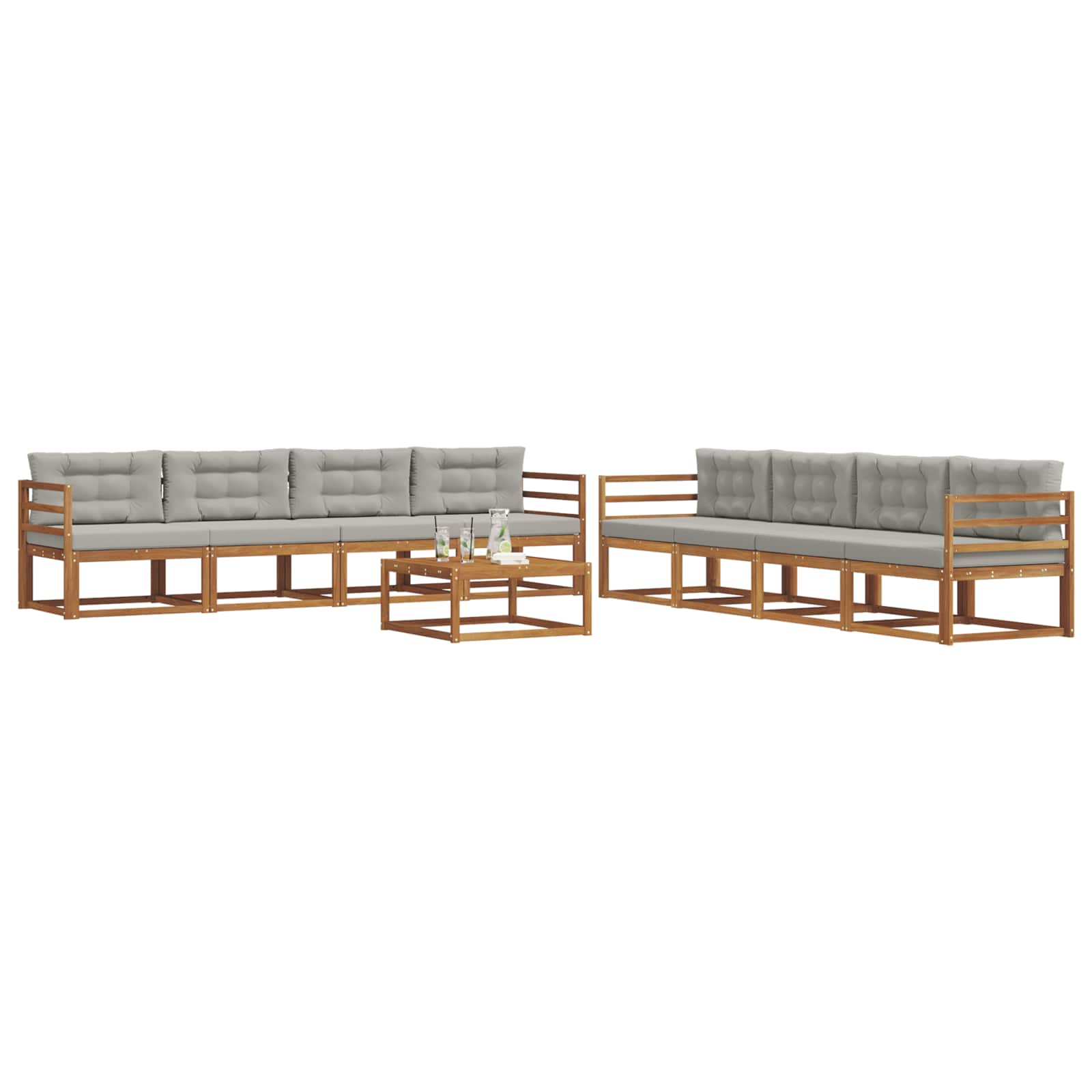 Outdoor-Sofagarnitur mit Kissen 9 pcs Natürlich und Hellgrau