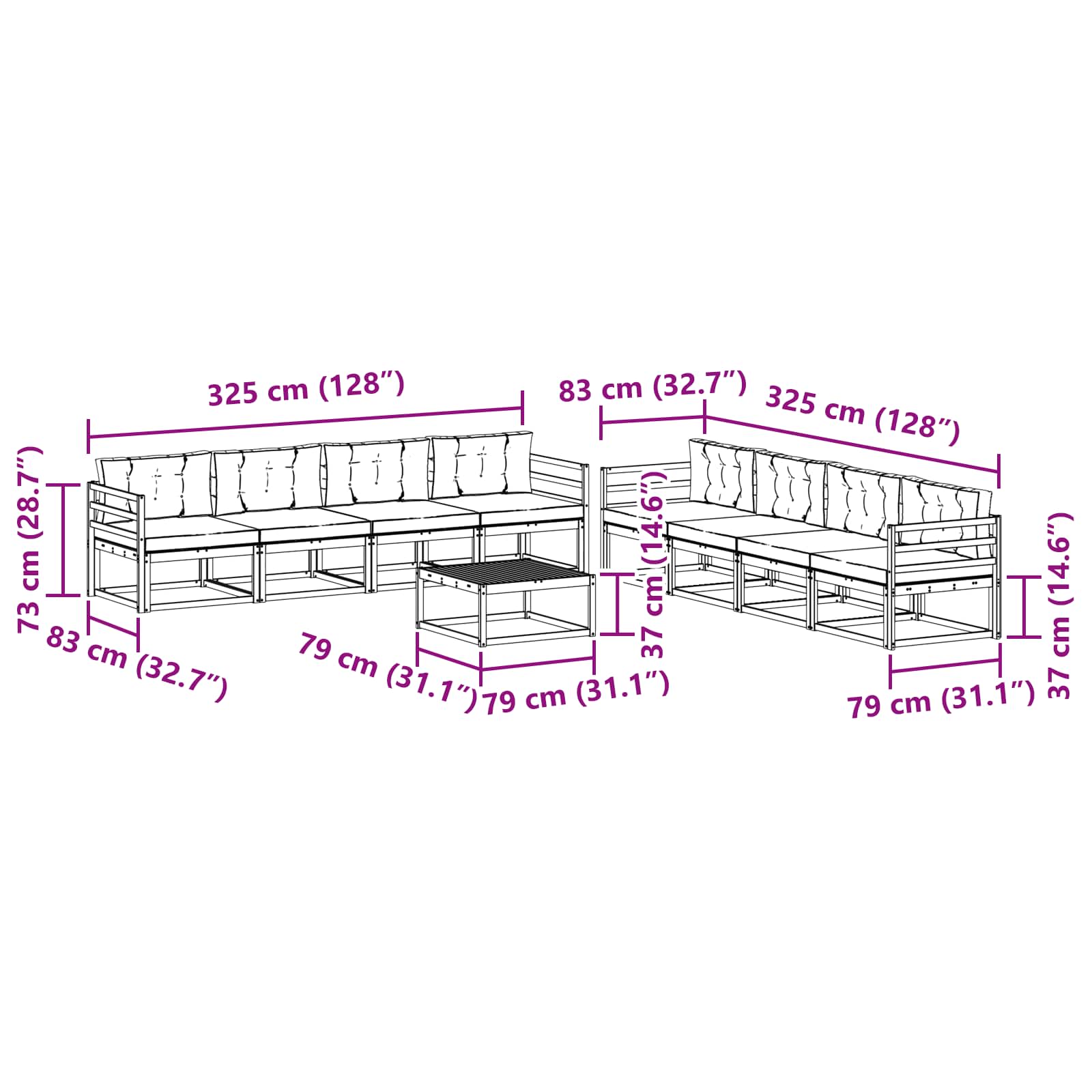 Outdoor-Sofagarnitur mit Kissen 9 pcs Natur und Anthrazit