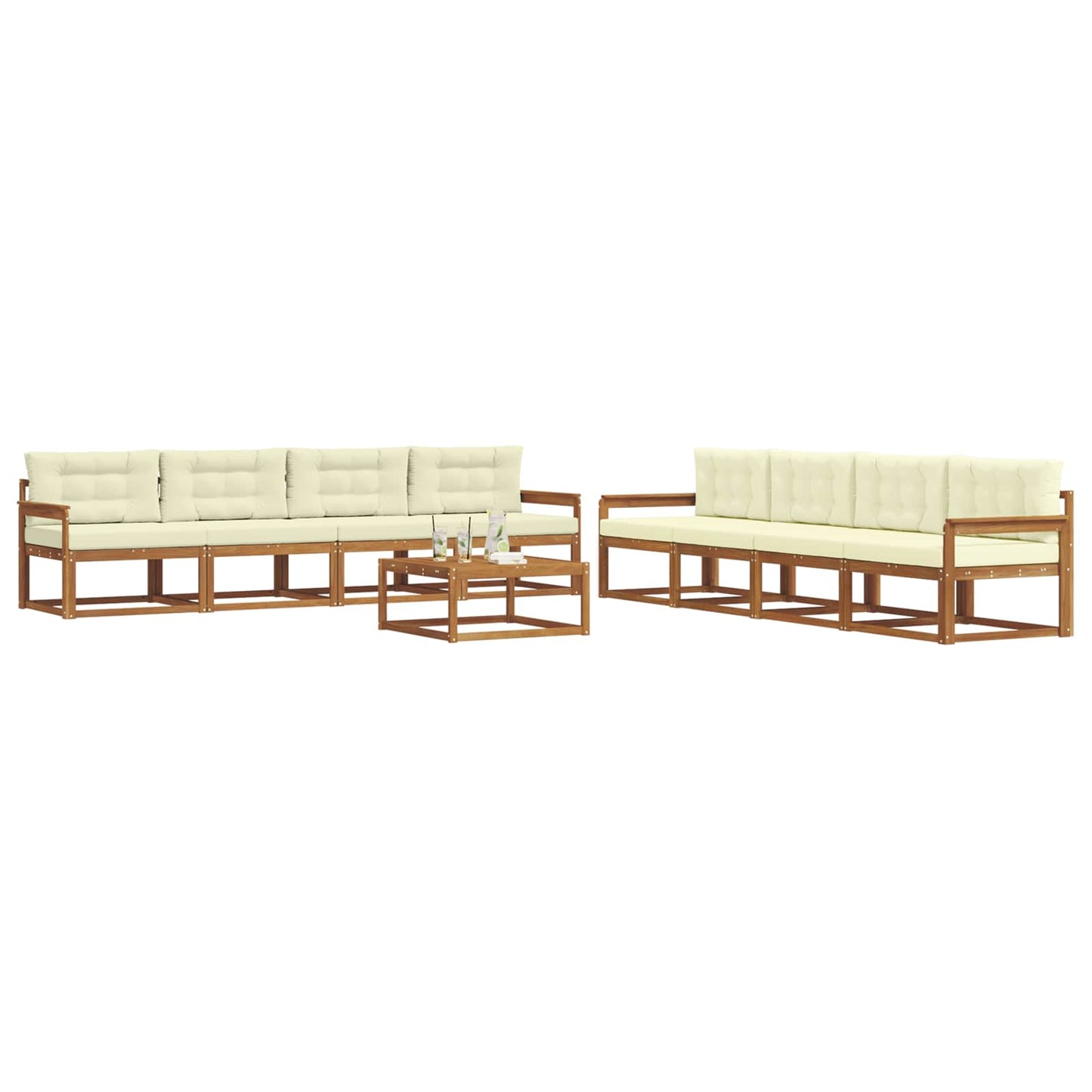 Outdoor-Sofagarnitur mit Kissen 9 pcs Natur und Creme