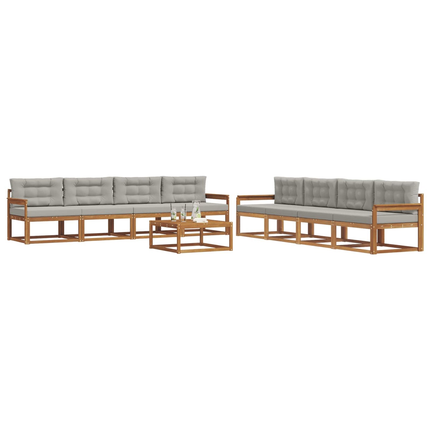 Outdoor-Sofagarnitur mit Kissen 9 pcs Natürlich und Hellgrau