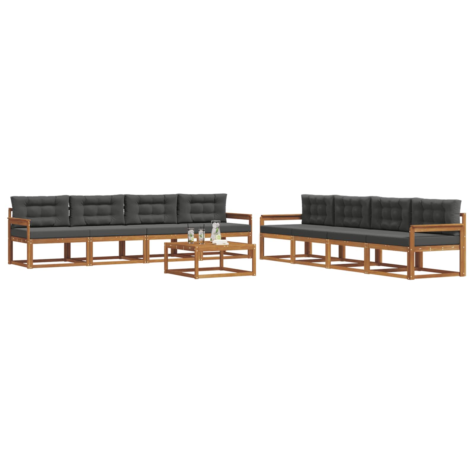 Outdoor-Sofagarnitur mit Kissen 9 pcs Natur und Anthrazit