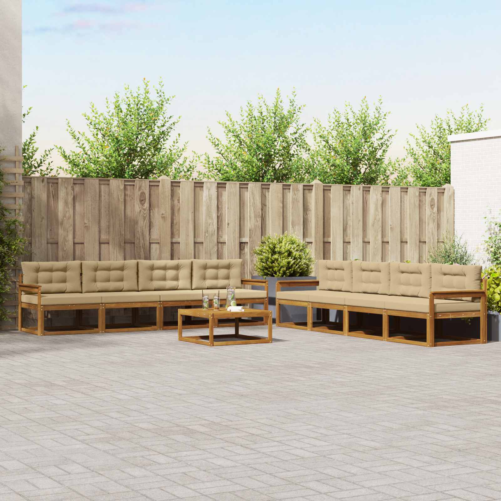 Outdoor-Sofagarnitur mit Kissen 9 pcs Natur und Beige