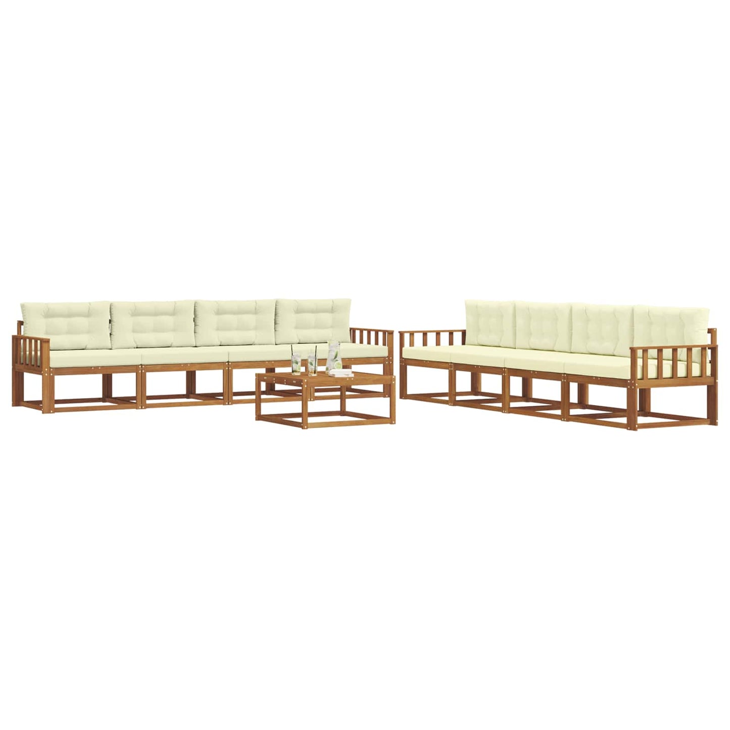 Outdoor-Sofagarnitur mit Kissen 9 pcs Natur und Creme