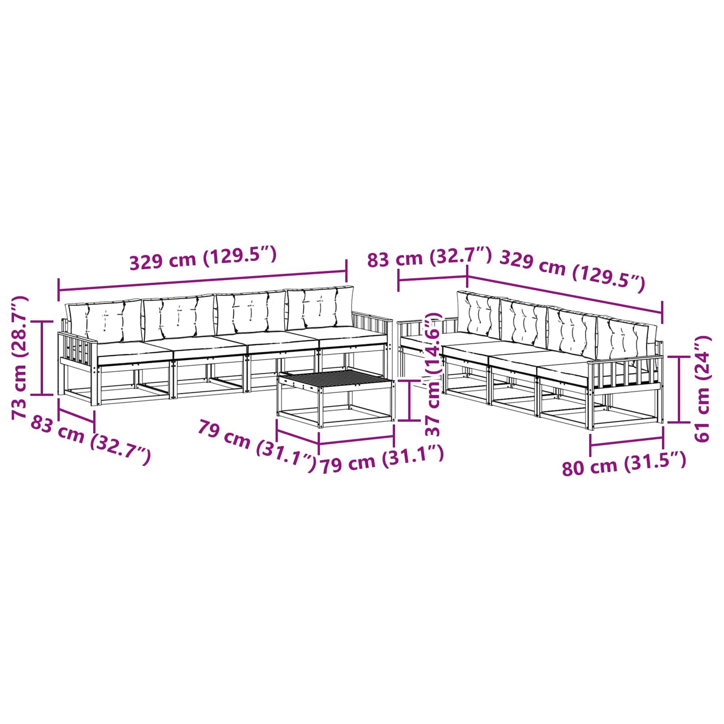 Outdoor-Sofagarnitur mit Kissen 9 pcs Natürlich und Hellgrau