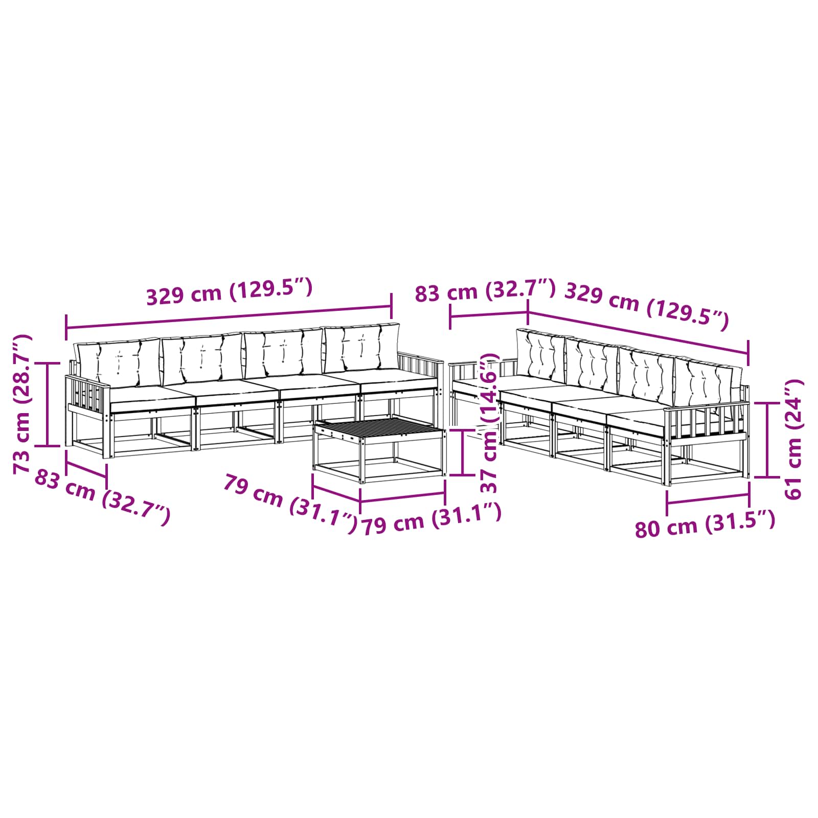Outdoor-Sofagarnitur mit Kissen 9 pcs Natürlich und Hellgrau
