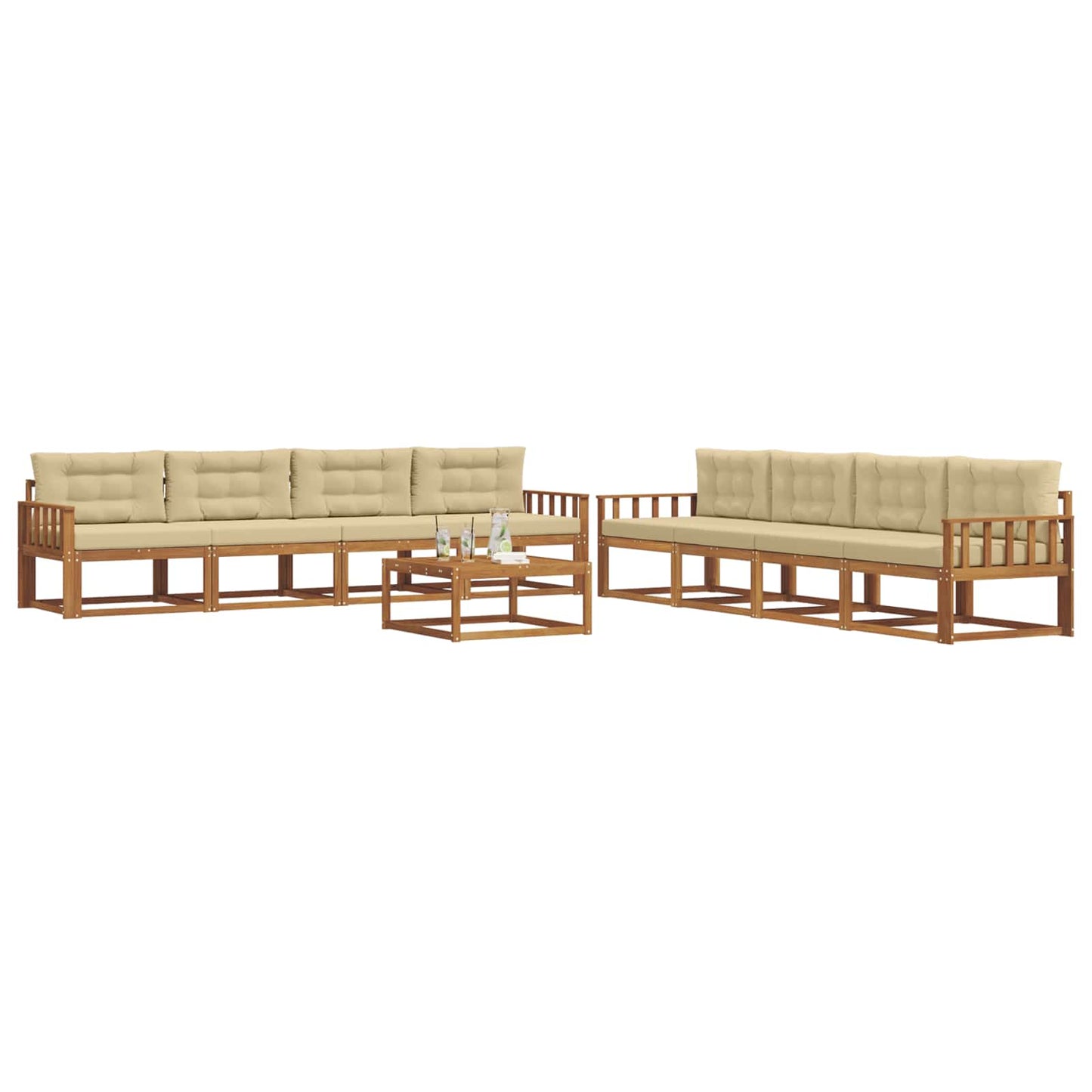 Outdoor-Sofagarnitur mit Kissen 9 pcs Natur und Beige