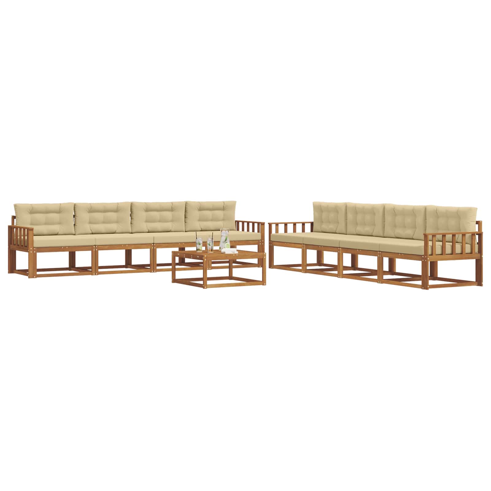Outdoor-Sofagarnitur mit Kissen 9 pcs Natur und Beige