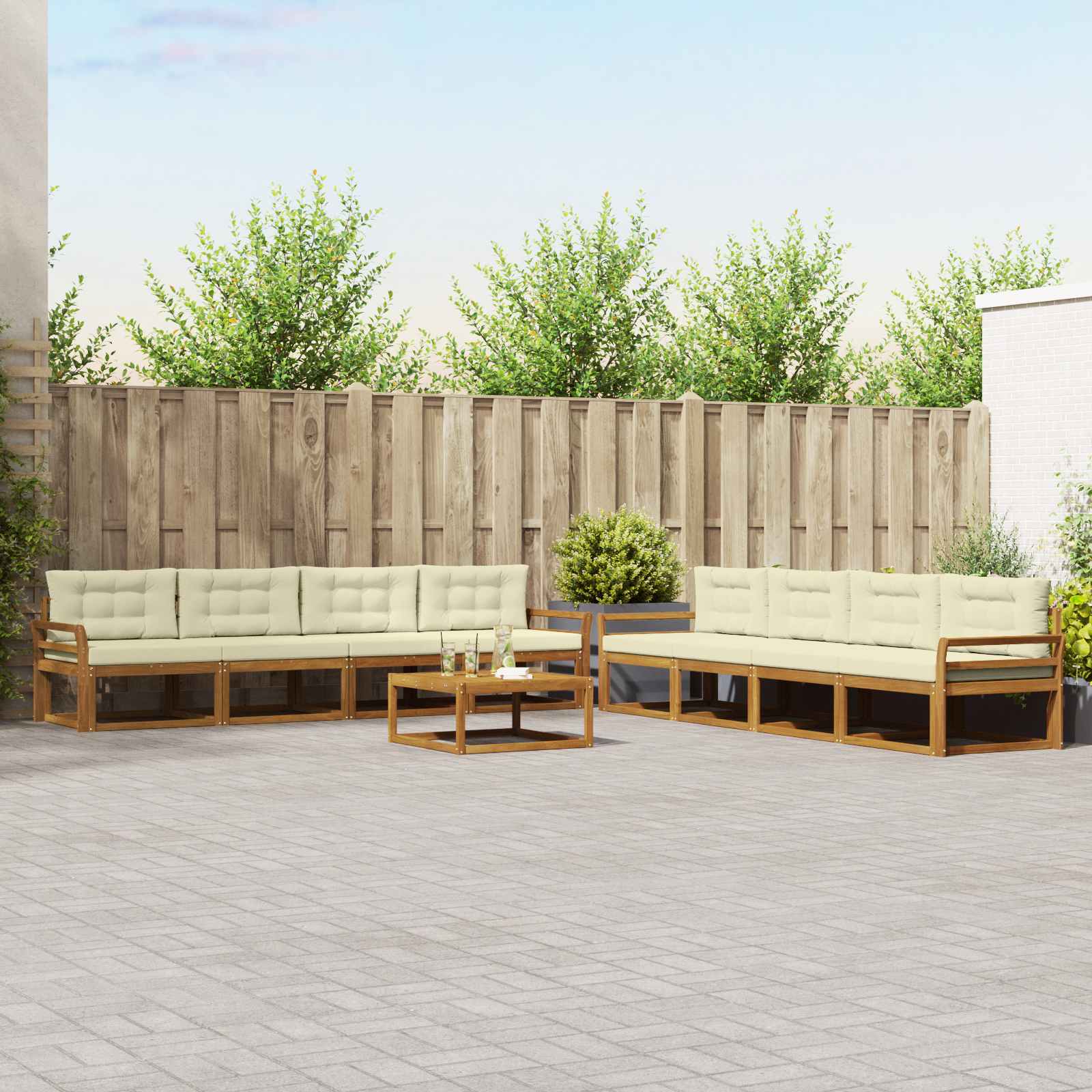 Outdoor-Sofagarnitur mit Kissen 9 pcs Natur und Creme
