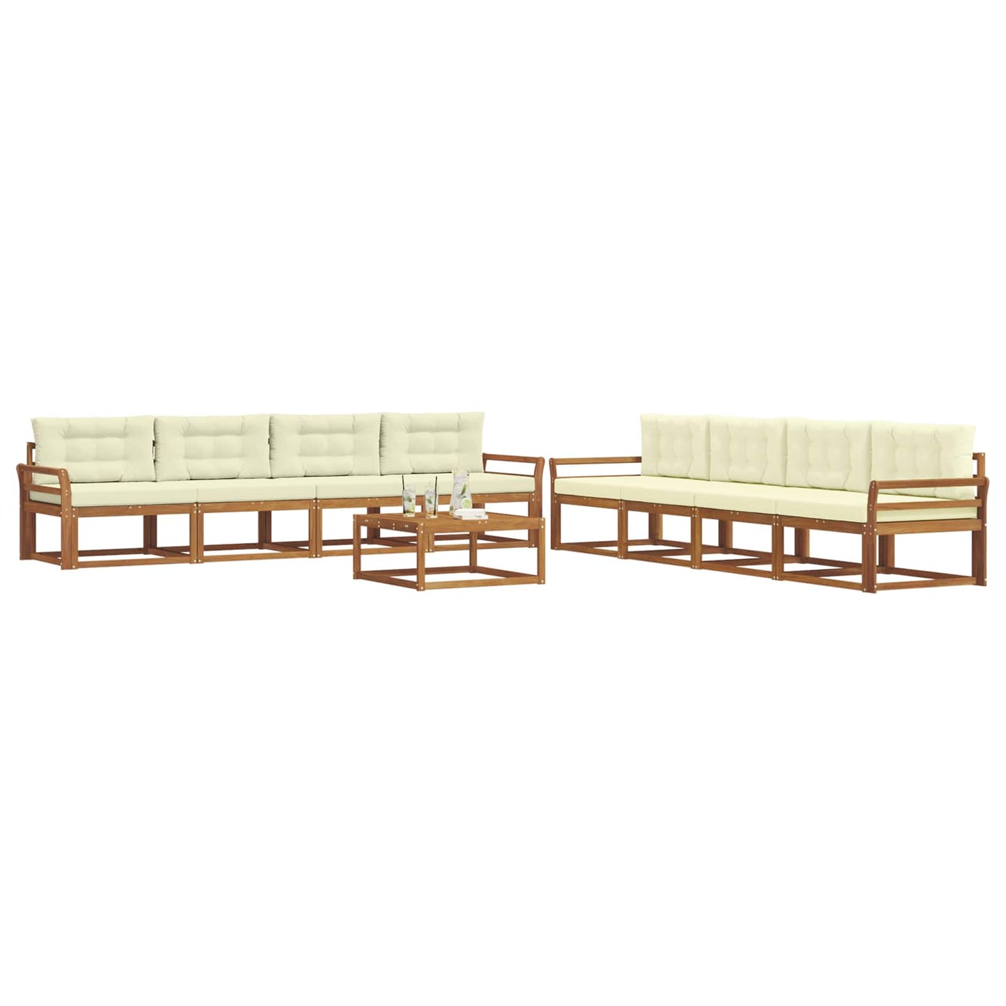 Outdoor-Sofagarnitur mit Kissen 9 pcs Natur und Creme