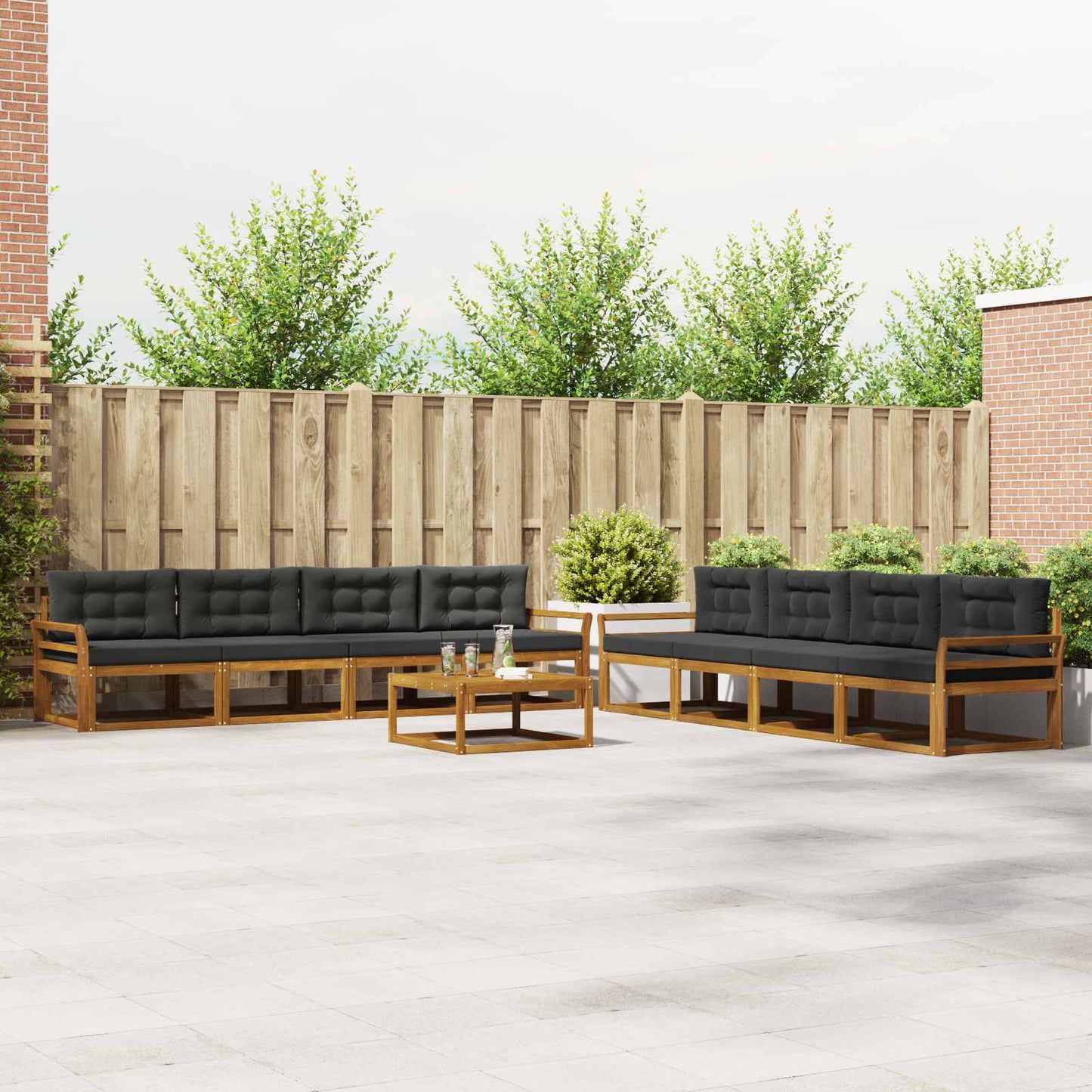 Outdoor-Sofagarnitur mit Kissen 9 pcs Natur und Anthrazit