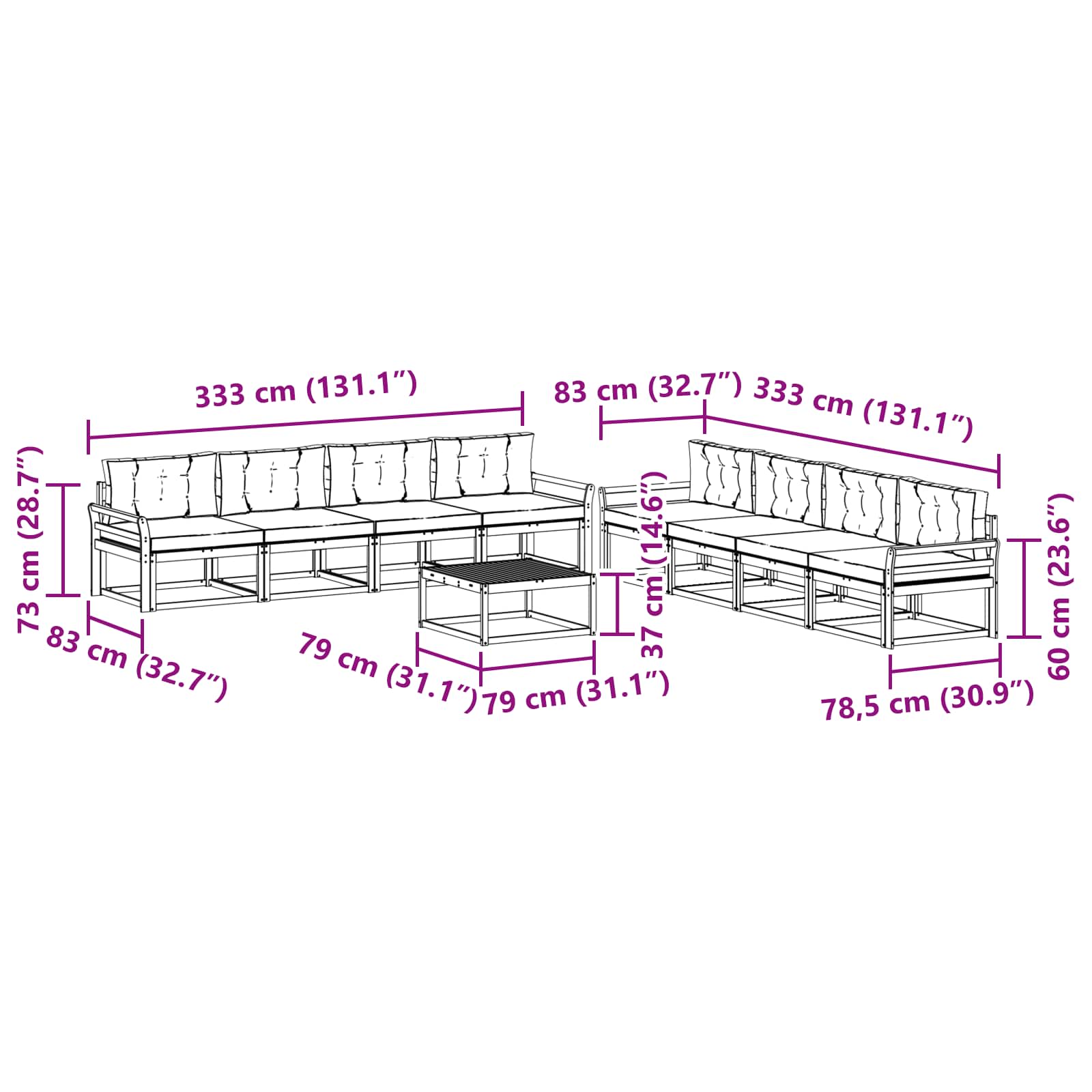 Outdoor-Sofagarnitur mit Kissen 9 pcs Natur und Anthrazit